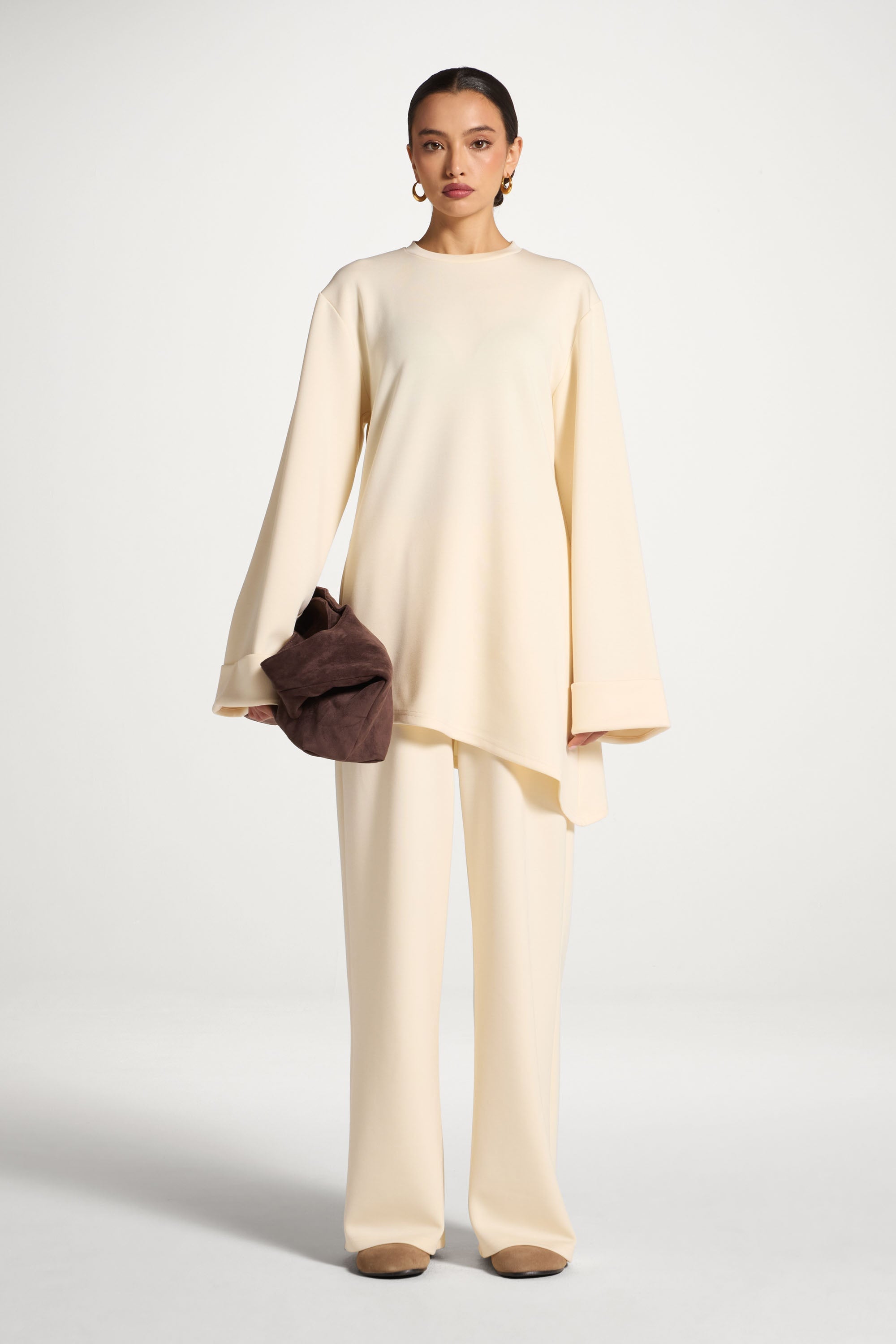 Asymmetric Top & Pants Set - Vanilla Abayas Veiled 