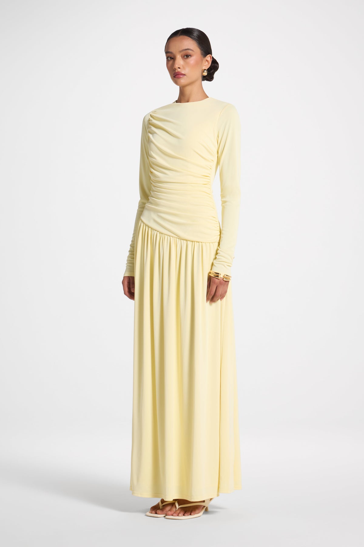 Asymmetrical Waist Rouched Maxi Dress - Anise Flower Abayas Veiled 