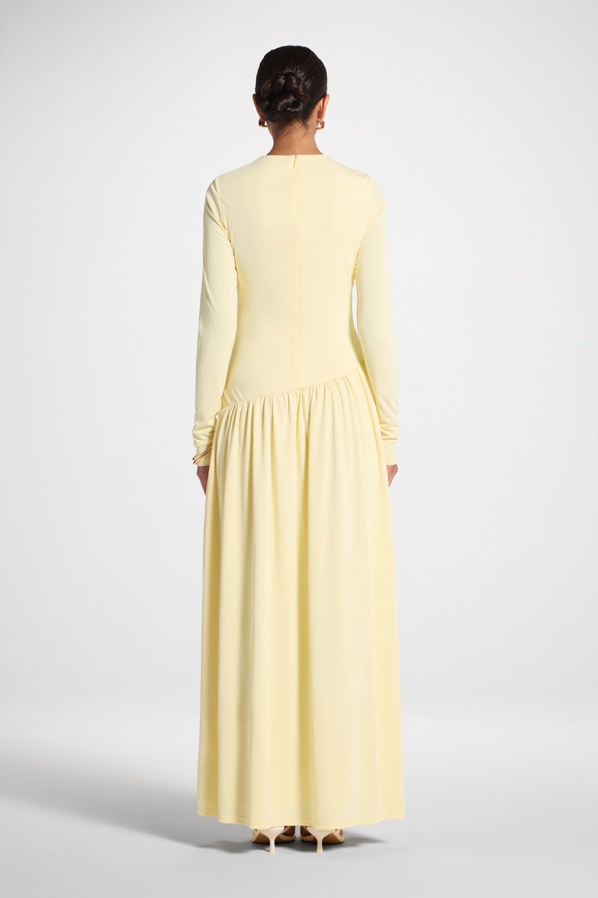Asymmetrical Waist Rouched Maxi Dress - Anise Flower Abayas Veiled 