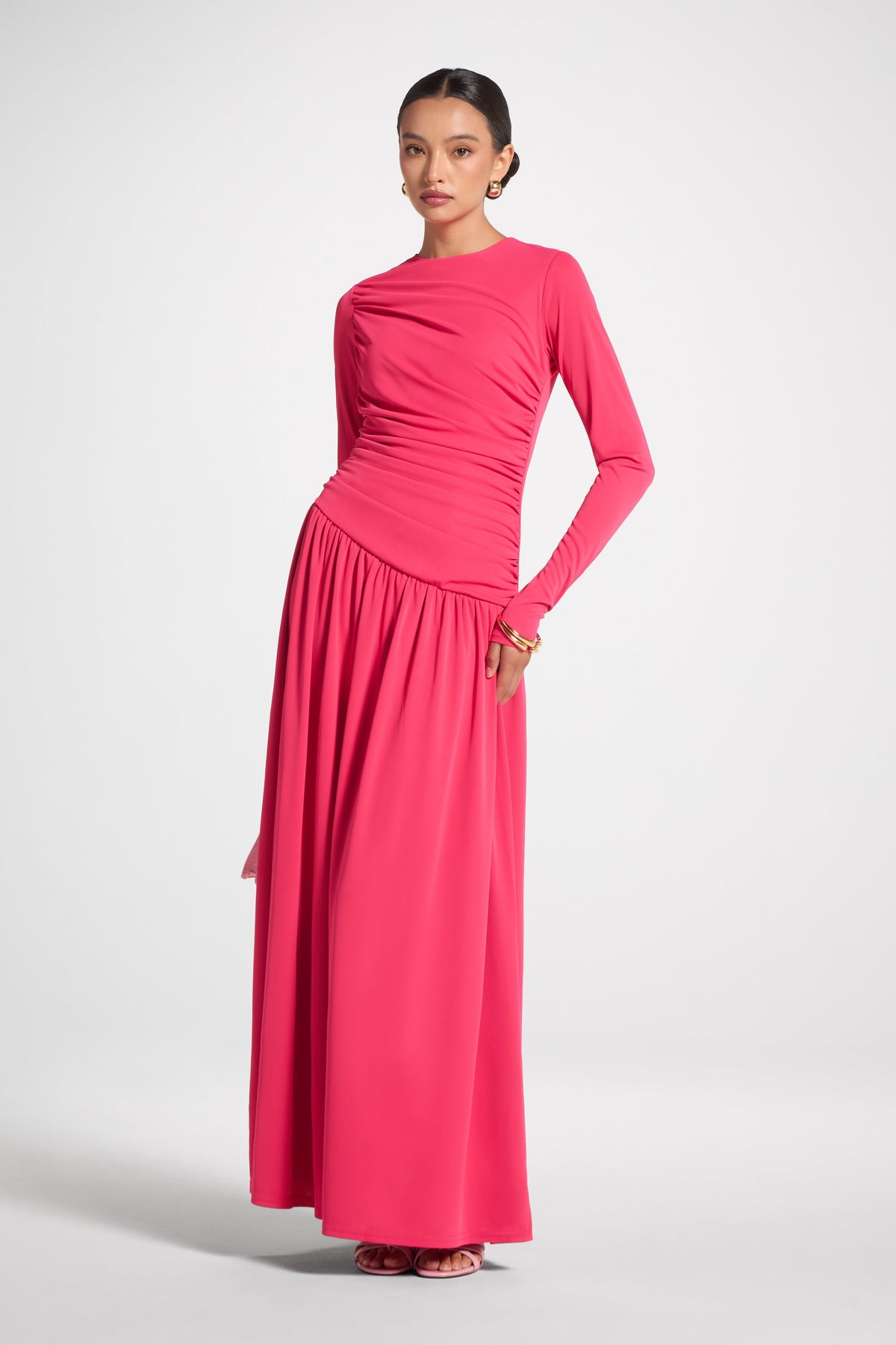 Asymmetrical Waist Rouched Maxi Dress - Azalea Abayas Veiled 