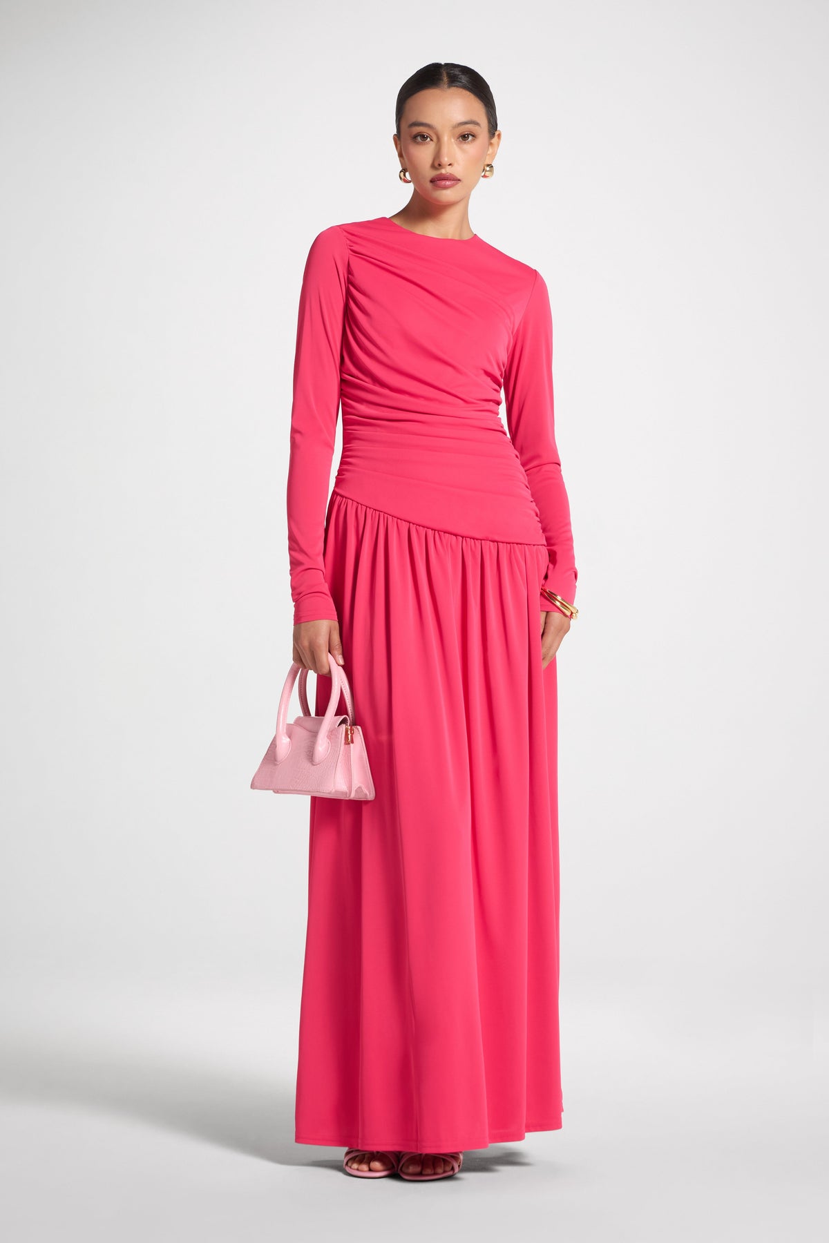 Asymmetrical Waist Rouched Maxi Dress - Azalea Abayas Veiled 