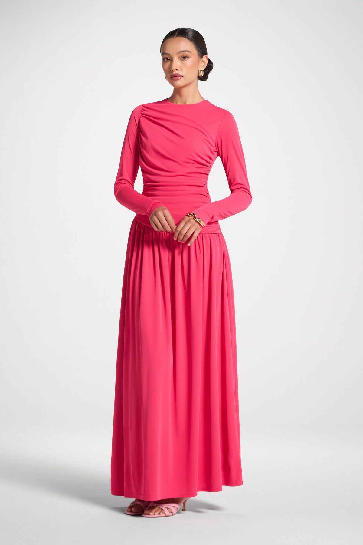 Asymmetrical Waist Rouched Maxi Dress - Azalea Abayas Veiled 