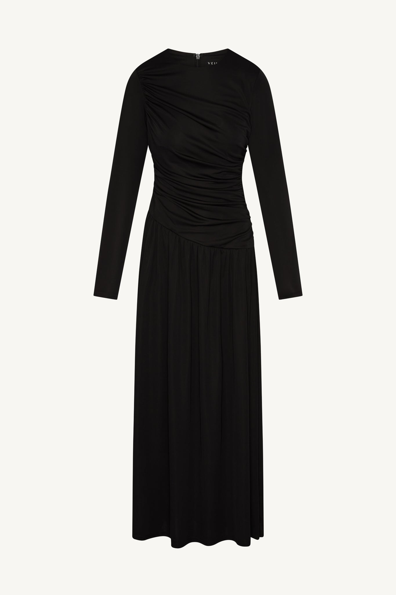 Asymmetrical Waist Rouched Maxi Dress - Black Abayas Veiled 