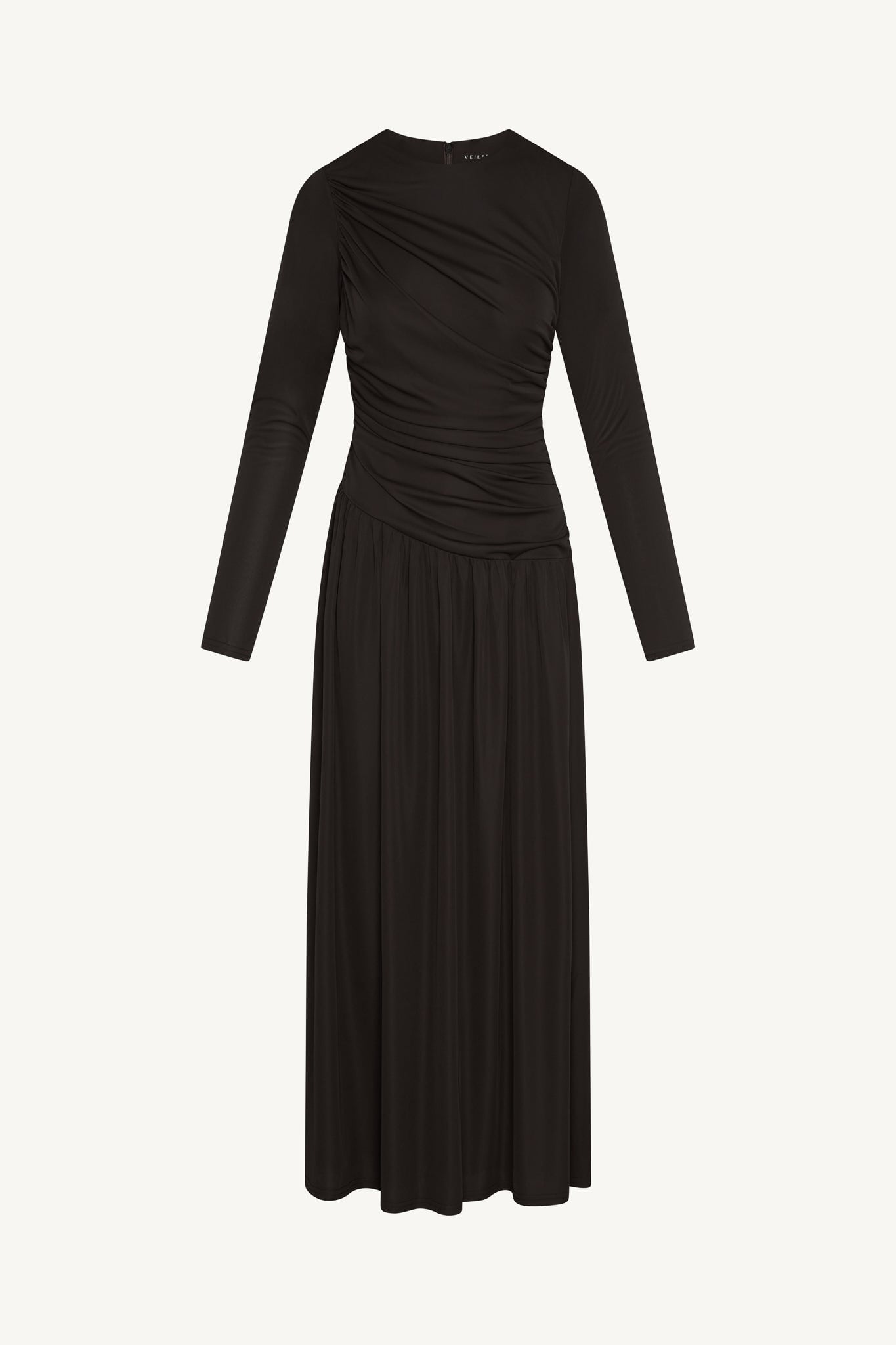 Asymmetrical Waist Rouched Maxi Dress - Chocolate Abayas Veiled 