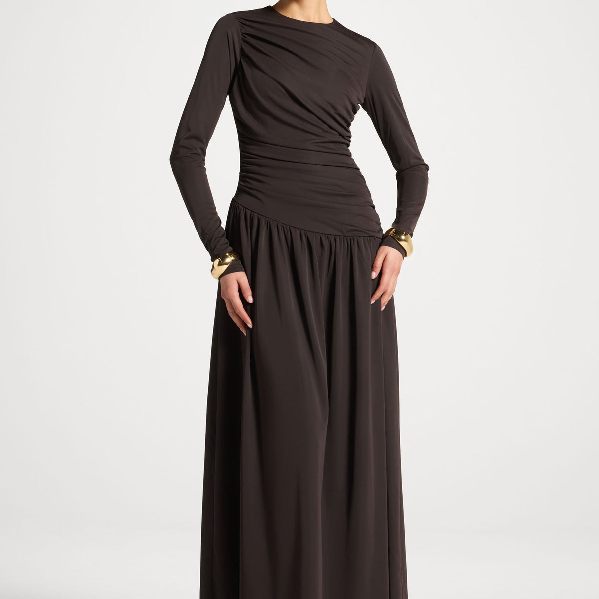 Asymmetrical Waist Rouched Maxi Dress