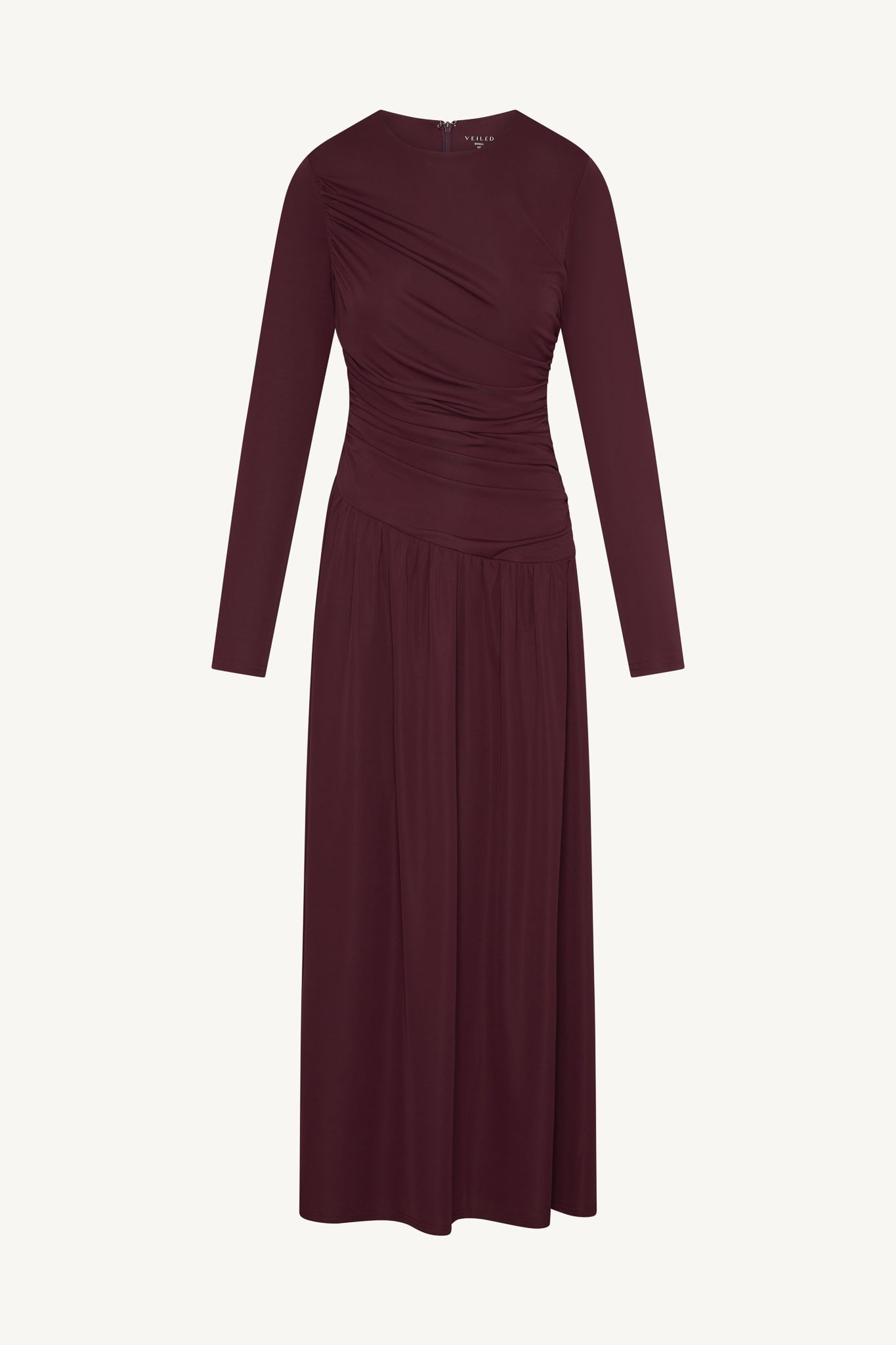 Asymmetrical Waist Rouched Maxi Dress - Fig Abayas Veiled 