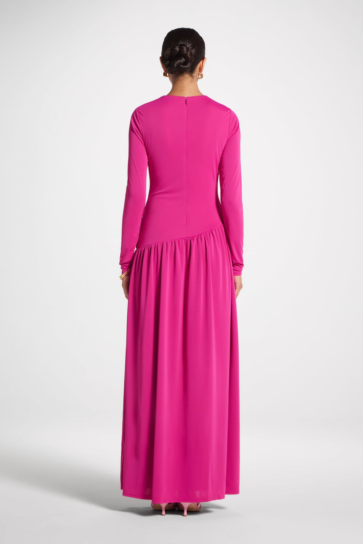 Asymmetrical Waist Rouched Maxi Dress - Fuchsia Abayas Veiled 