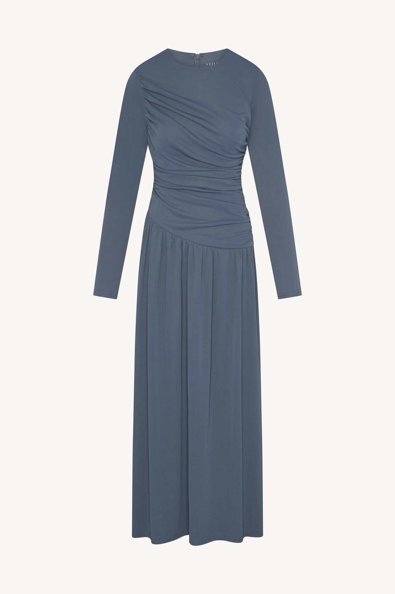 Asymmetrical Waist Rouched Maxi Dress - Indigo Abayas Veiled 