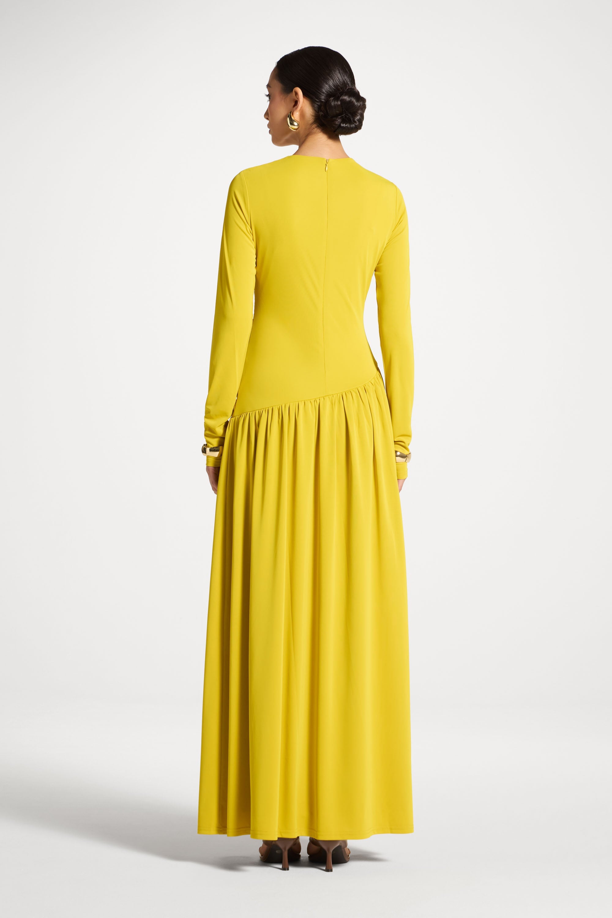 Asymmetrical Waist Rouched Maxi Dress - Mango Mint Abayas Veiled 