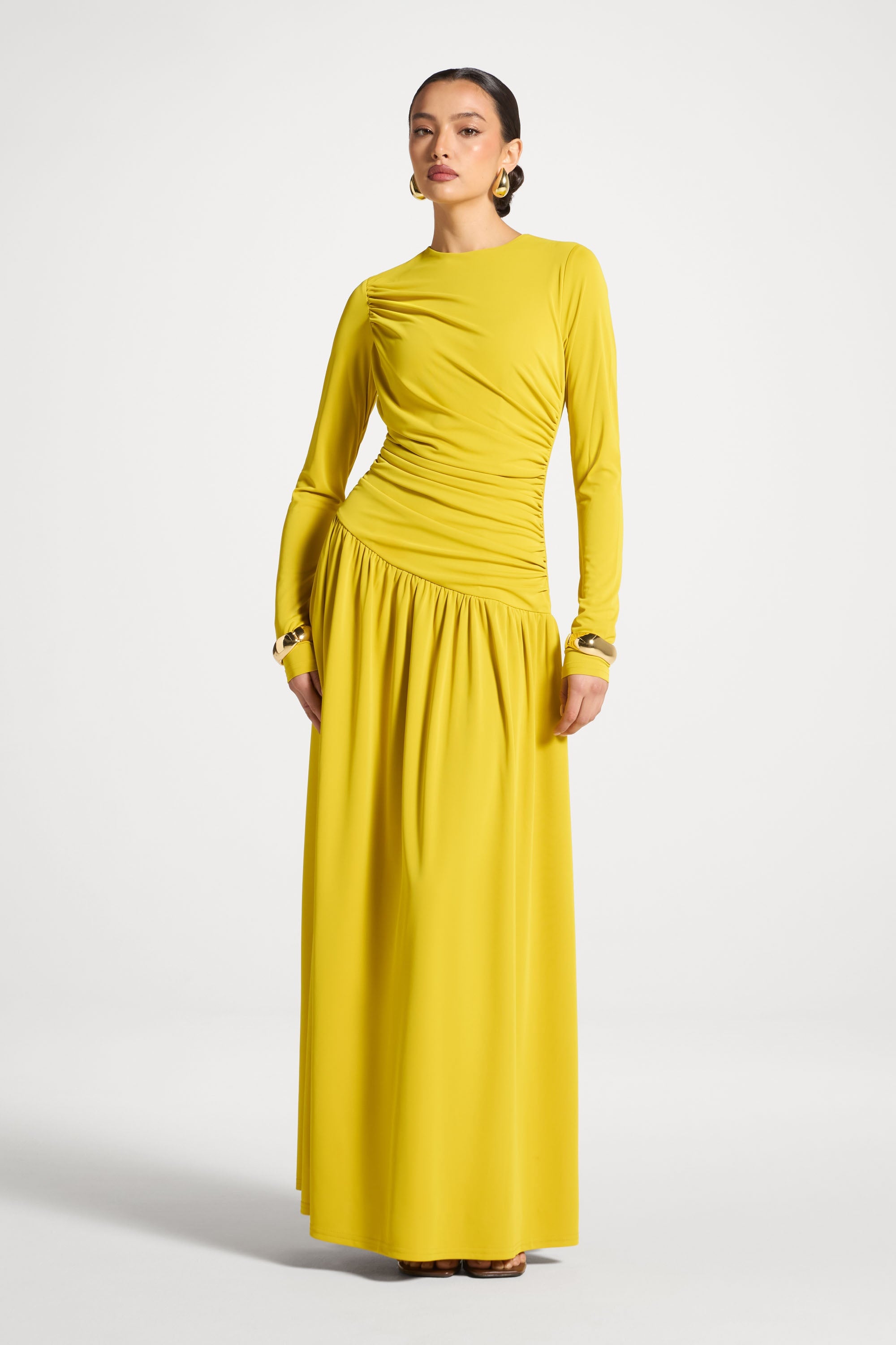 Asymmetrical Waist Rouched Maxi Dress - Mango Mint Abayas Veiled 