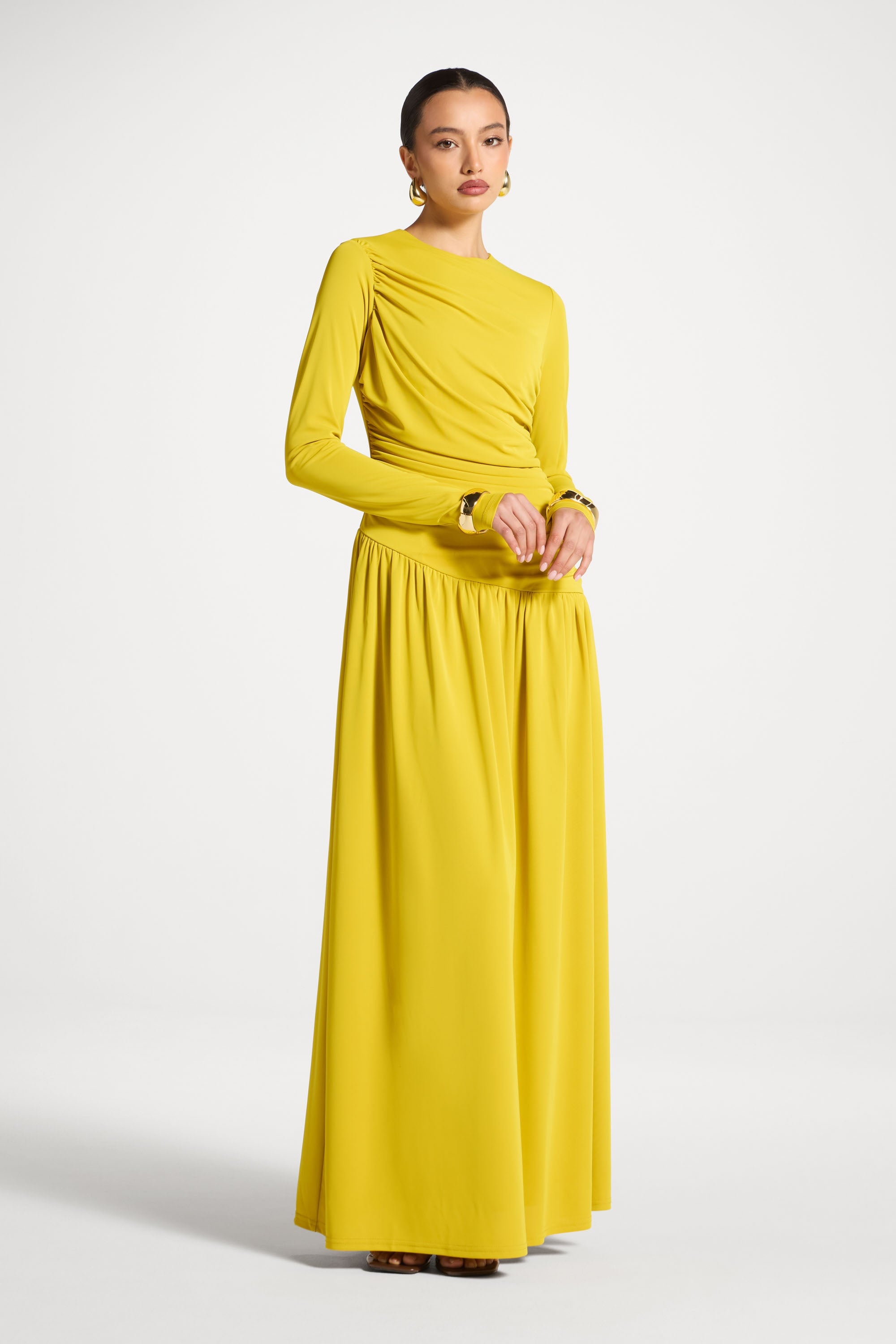 Asymmetrical Waist Rouched Maxi Dress - Mango Mint Abayas Veiled 