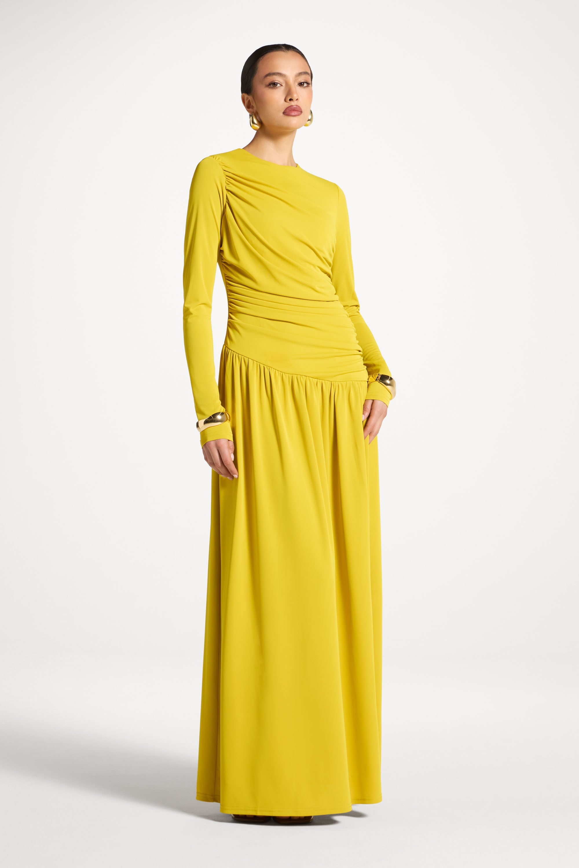 Asymmetrical Waist Rouched Maxi Dress - Mango Mint Abayas Veiled 