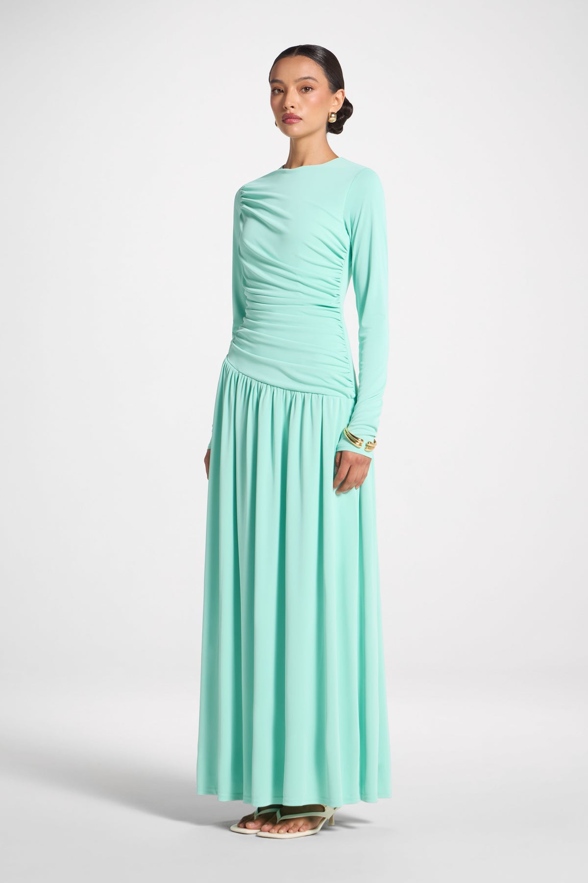 Asymmetrical Waist Rouched Maxi Dress - Yucca Abayas Veiled 