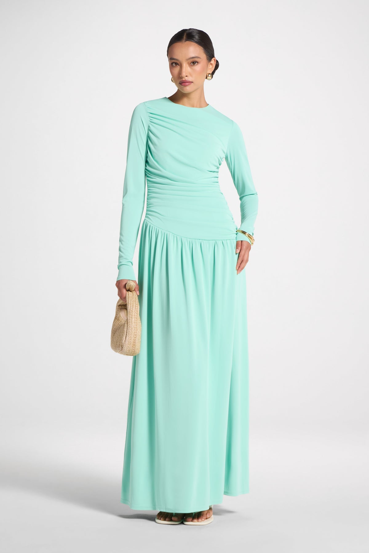 Asymmetrical Waist Rouched Maxi Dress - Yucca Abayas Veiled 
