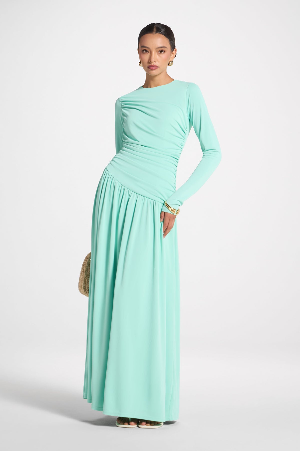 Asymmetrical Waist Rouched Maxi Dress - Yucca Abayas Veiled 
