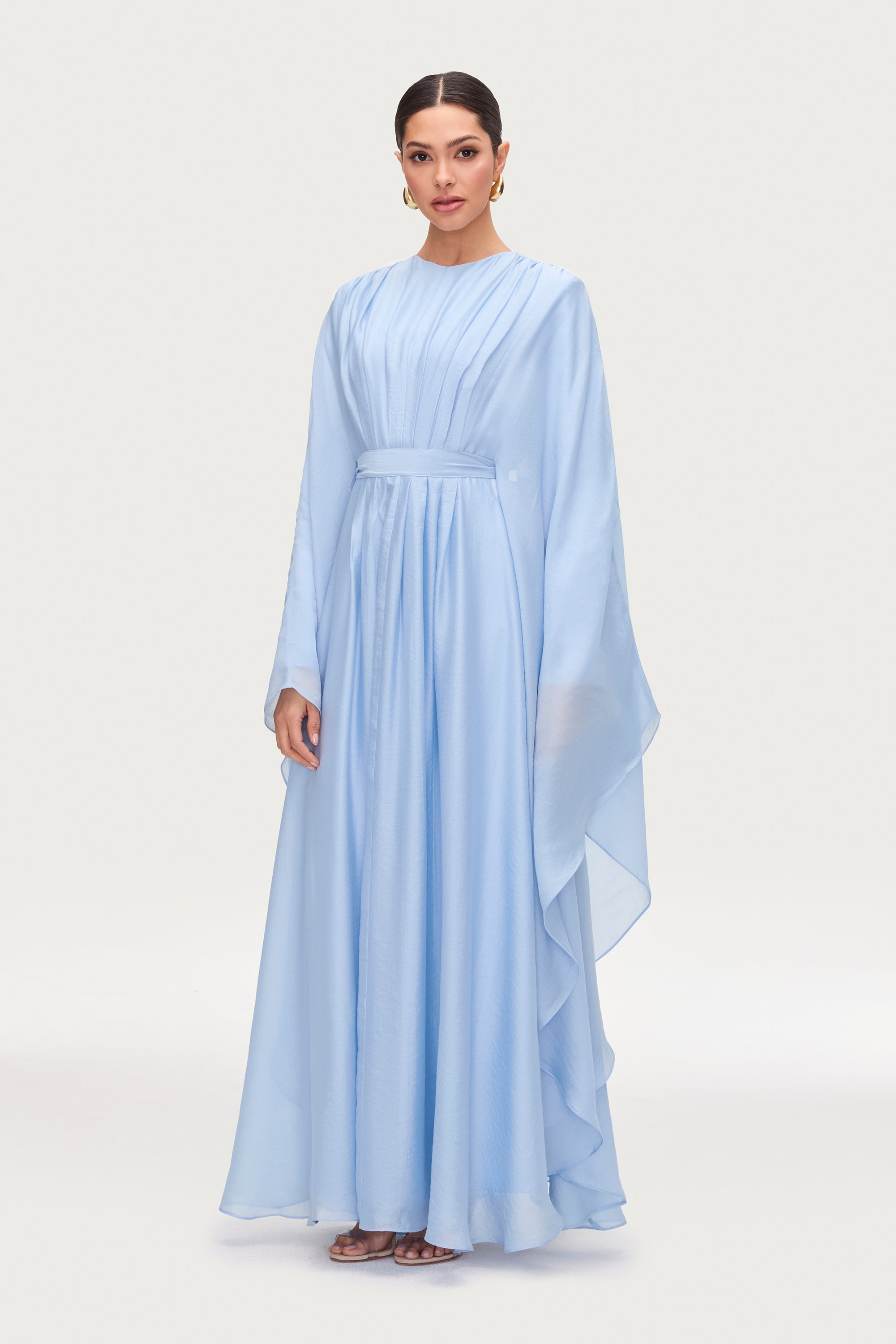 Aura Pleated Maxi Dress - Powder Blue Abayas Veiled 