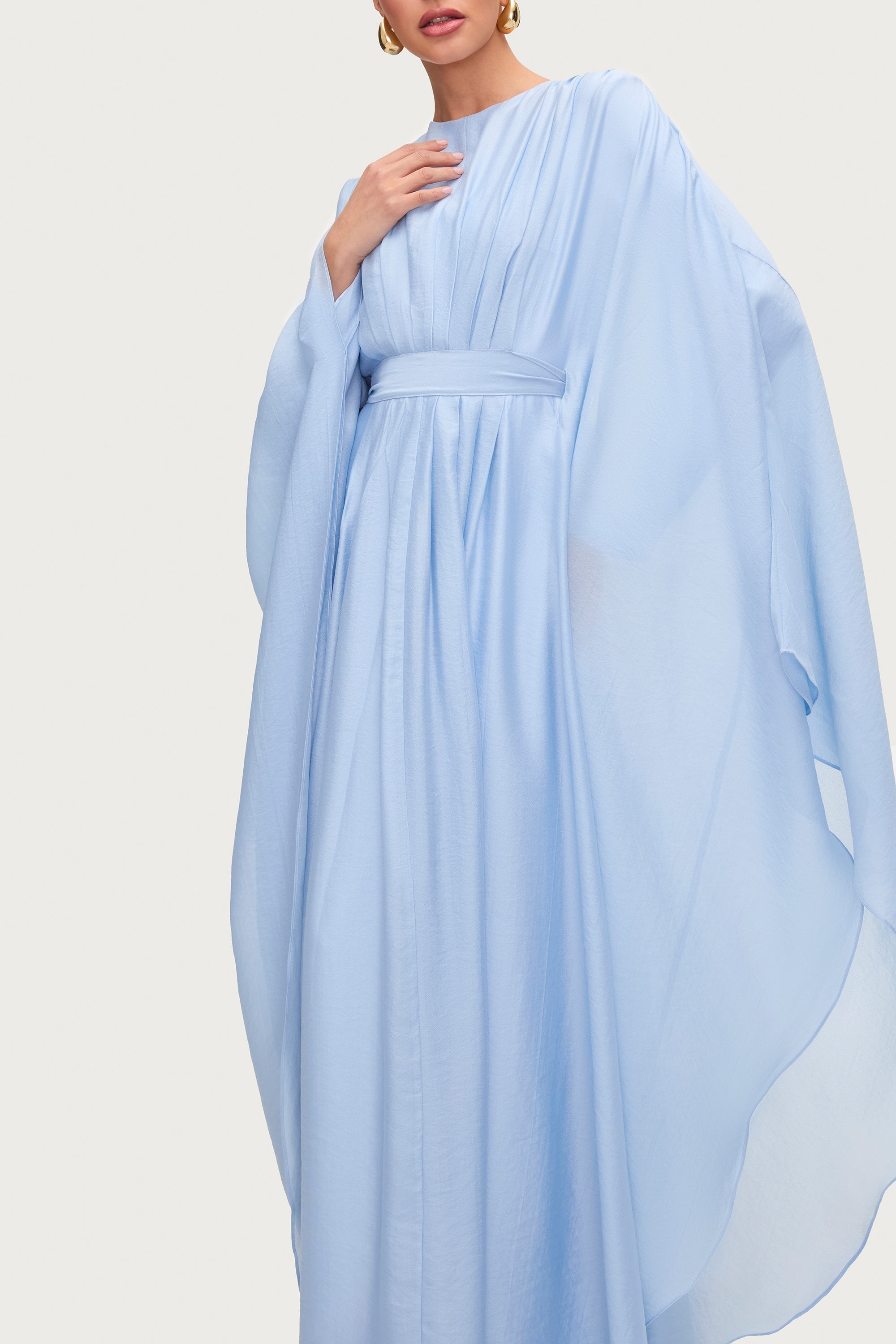 Aura Pleated Maxi Dress - Powder Blue Abayas Veiled 