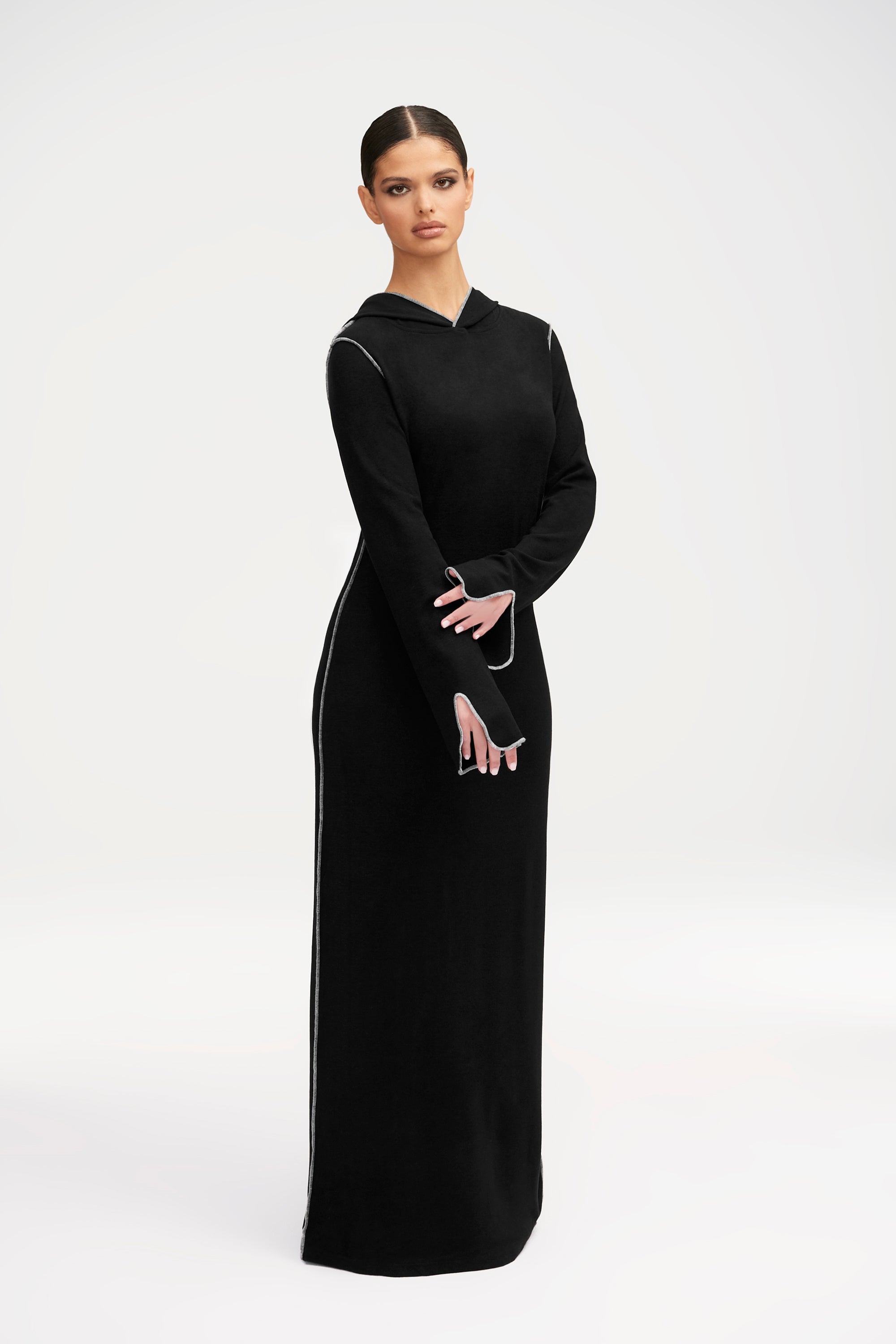 Ava Sweater Hoodie Maxi Dress - Black Clothing epschoolboard 