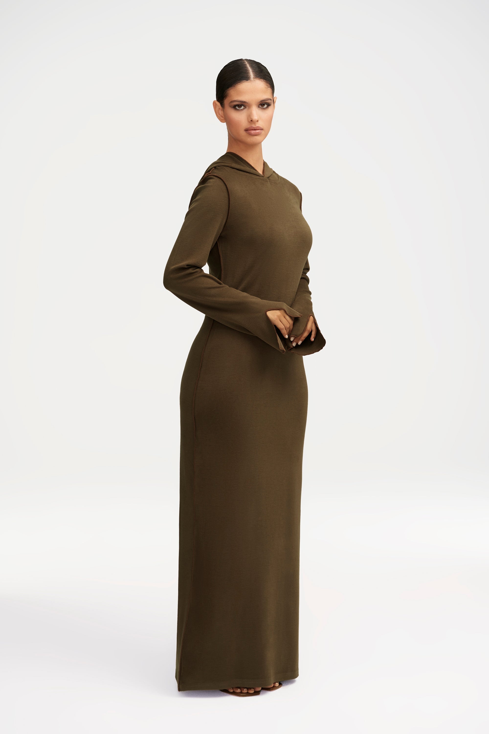 Olive Clothing - Brown Pleated Cord Maxi Dress