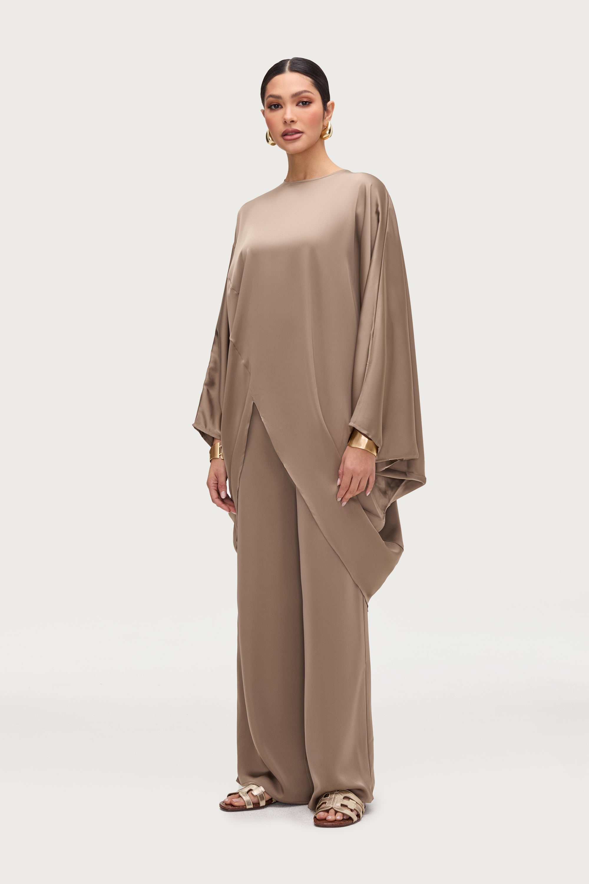 Ayat Asymmetric Satin Top - Truffle Tops Veiled Collection 