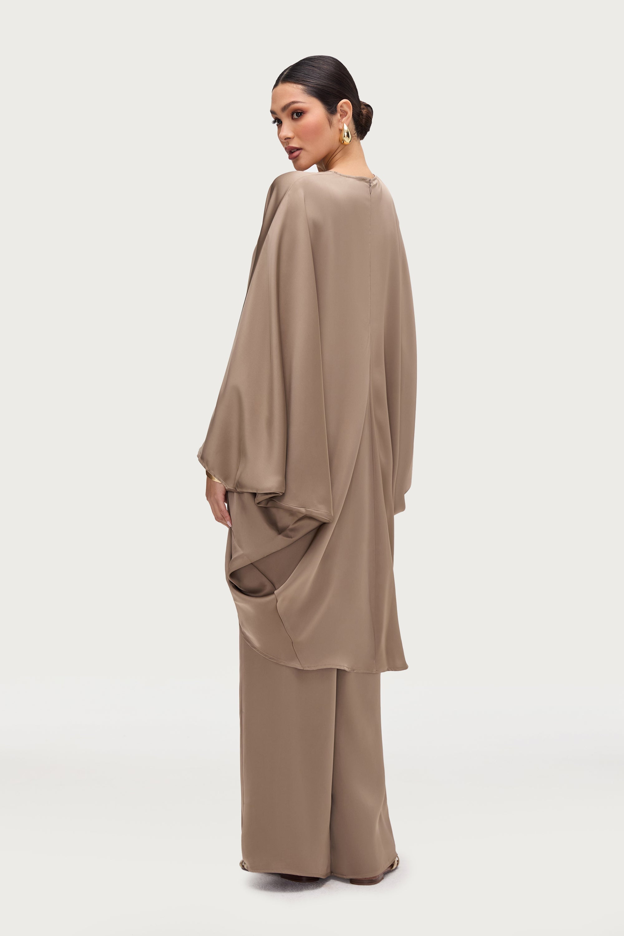 Ayat Asymmetric Satin Top - Truffle Tops Veiled Collection 