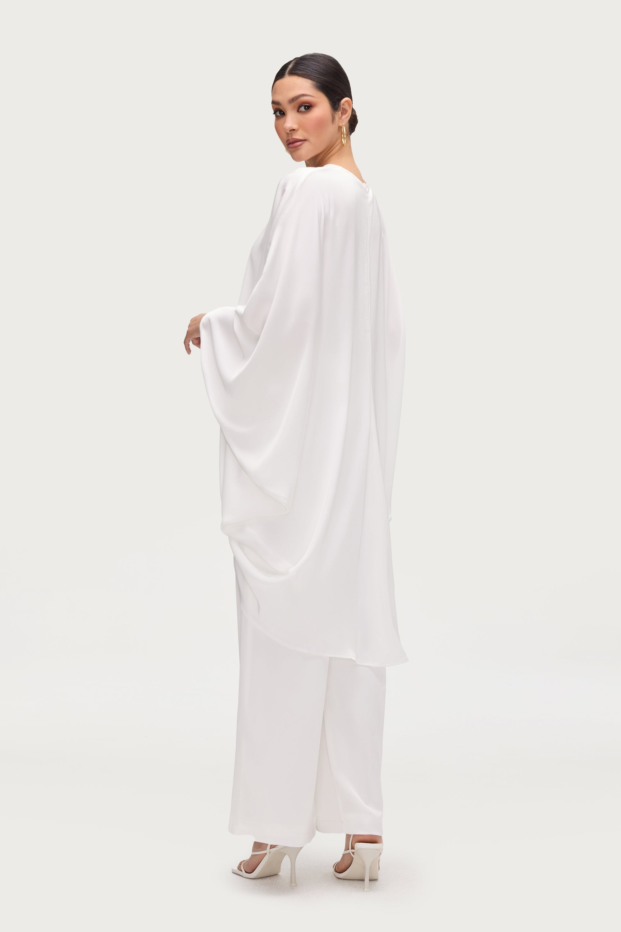 Ayat Asymmetric Satin Top - White Tops Veiled Collection 