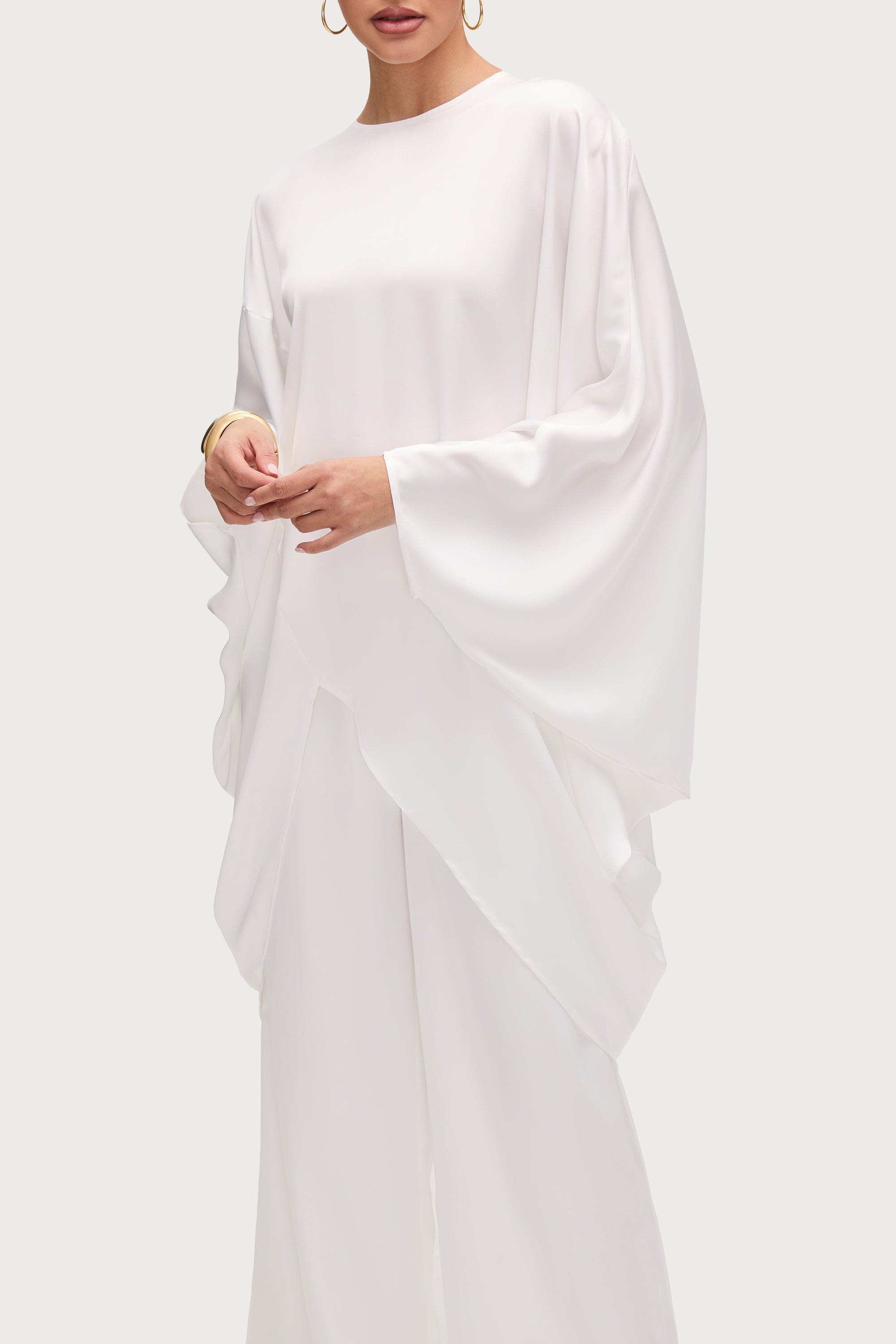 Ayat Asymmetric Satin Top - White Tops Veiled Collection 