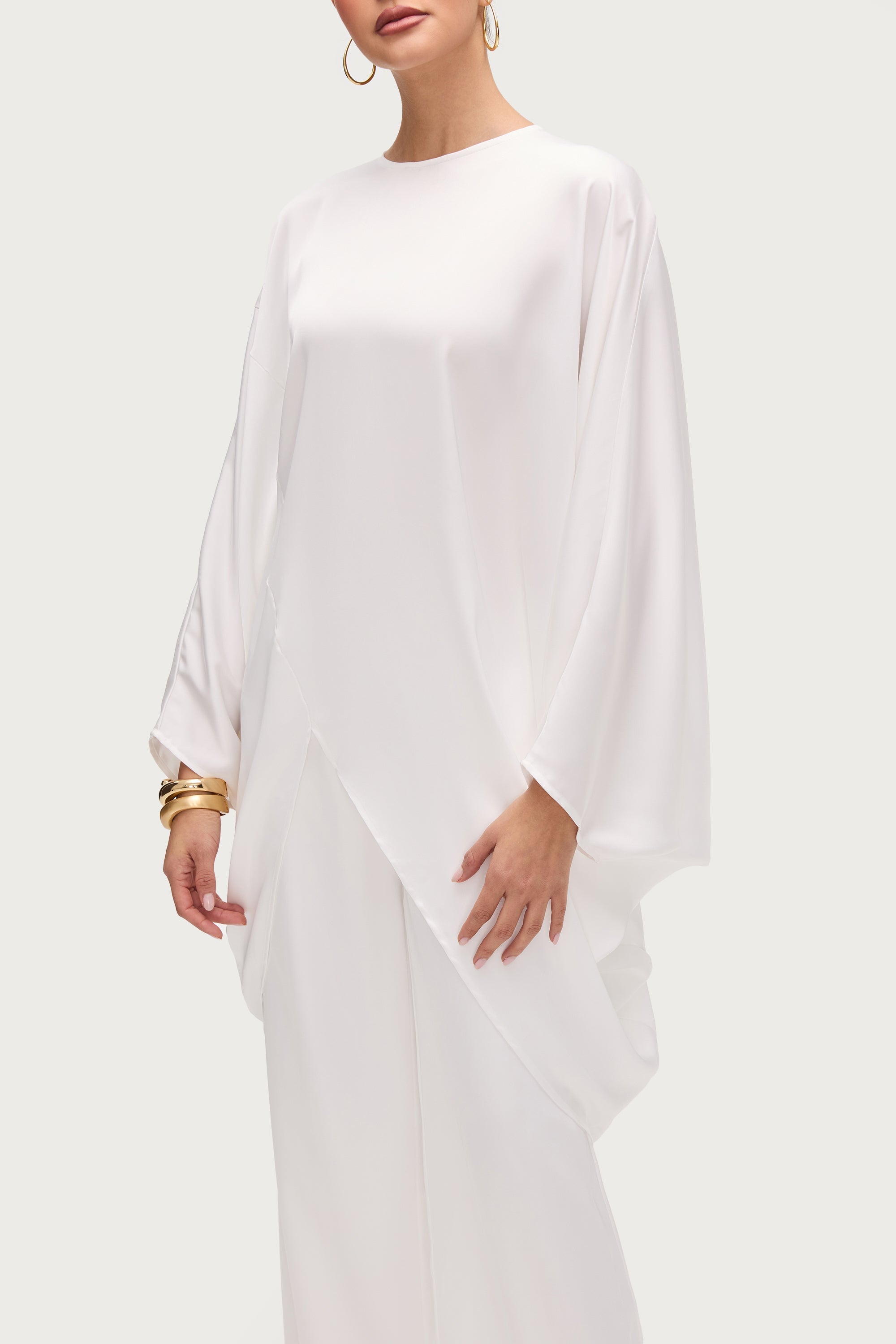 Ayat Asymmetric Satin Top - White Tops Veiled Collection 