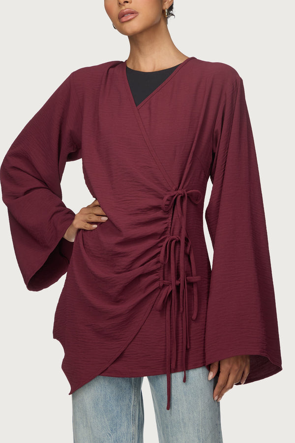 Ayla Asymmetric Tie Top - Dark Truffle Abayas Veiled 