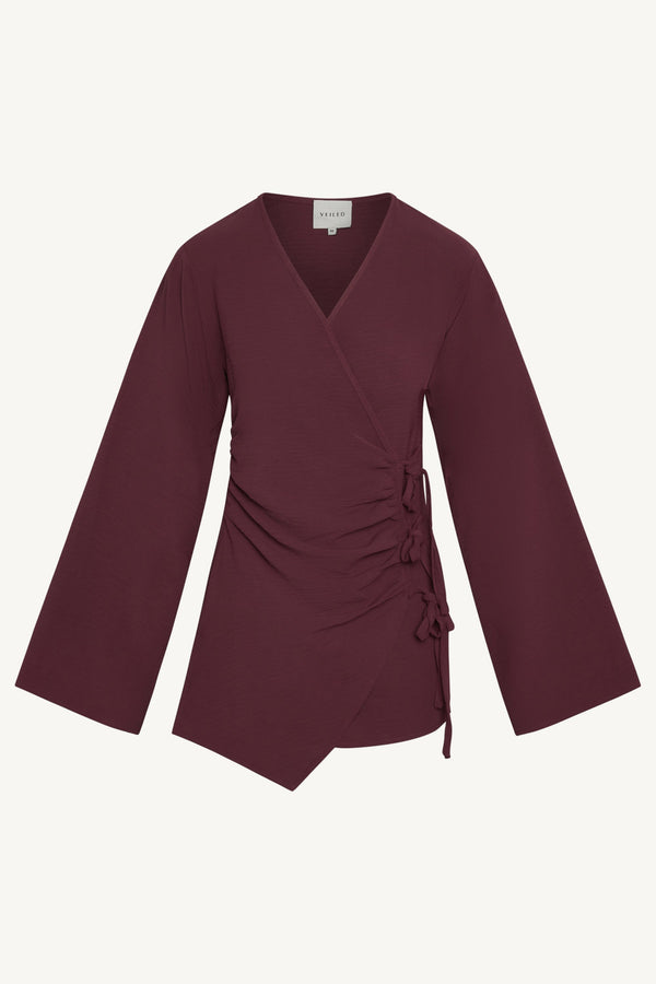 Ayla Asymmetric Tie Top - Dark Truffle Abayas Veiled 