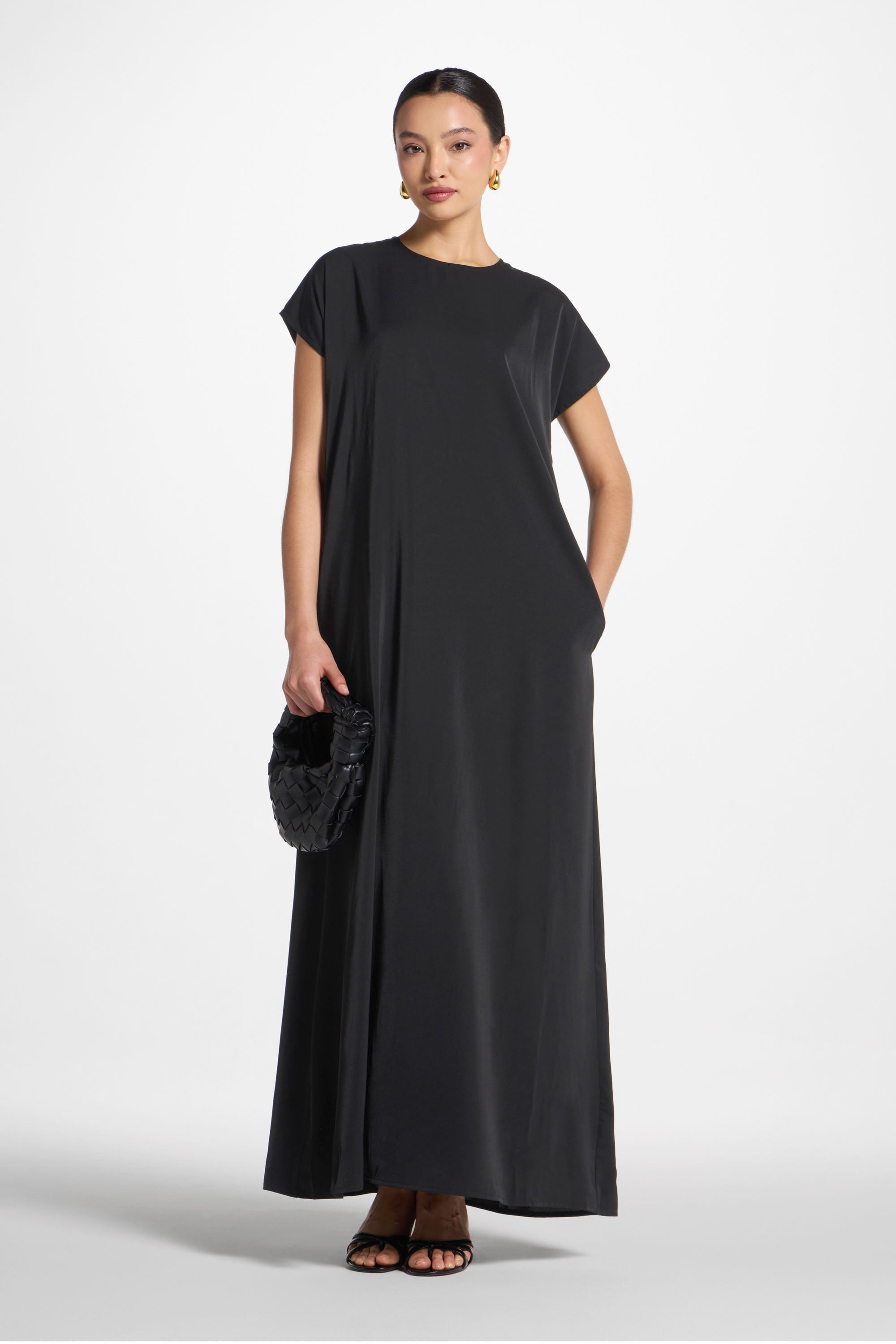 Baby Sleeve Inner Maxi Dress - Black Abayas Veiled 