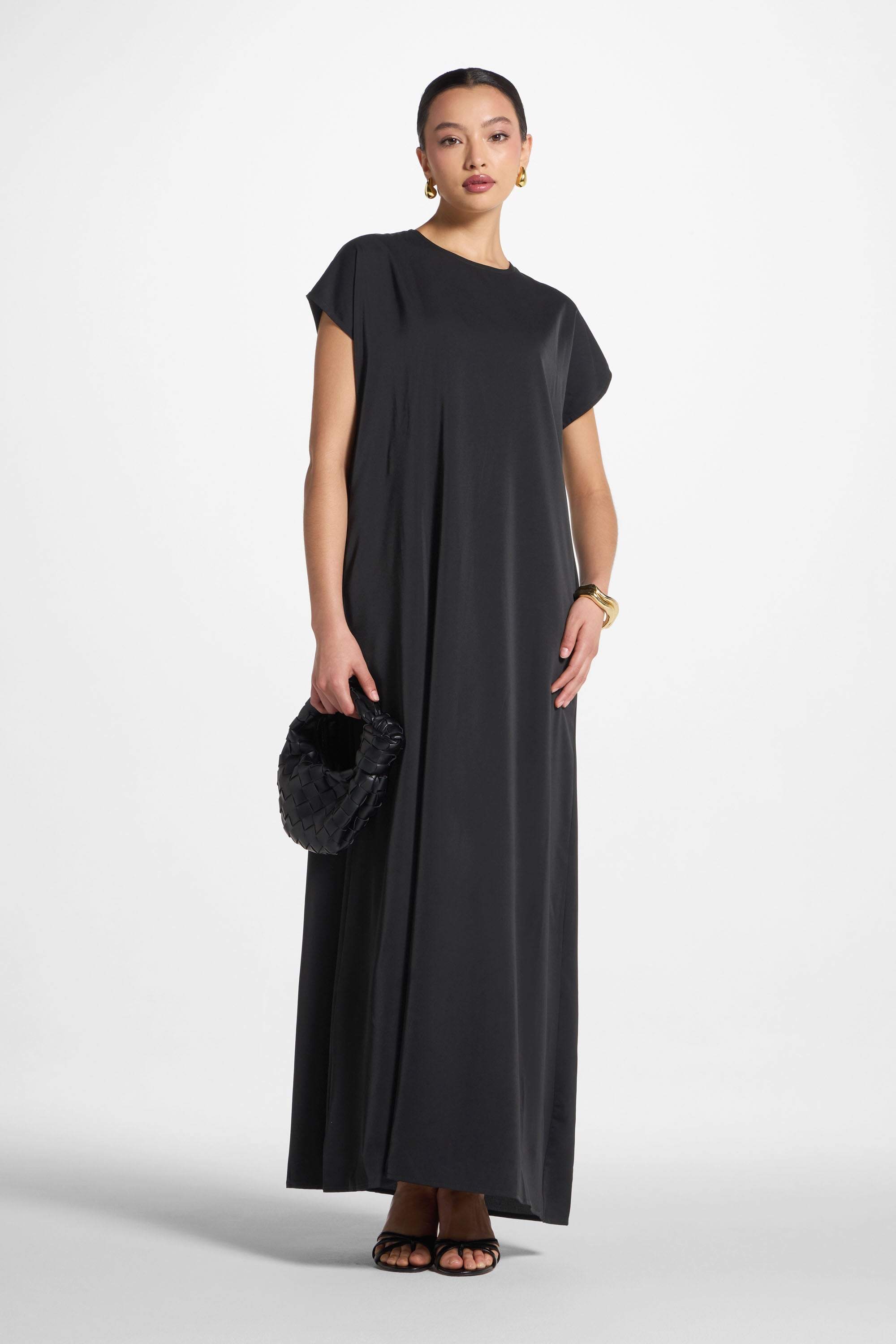 Baby Sleeve Inner Maxi Dress - Black Abayas Veiled 