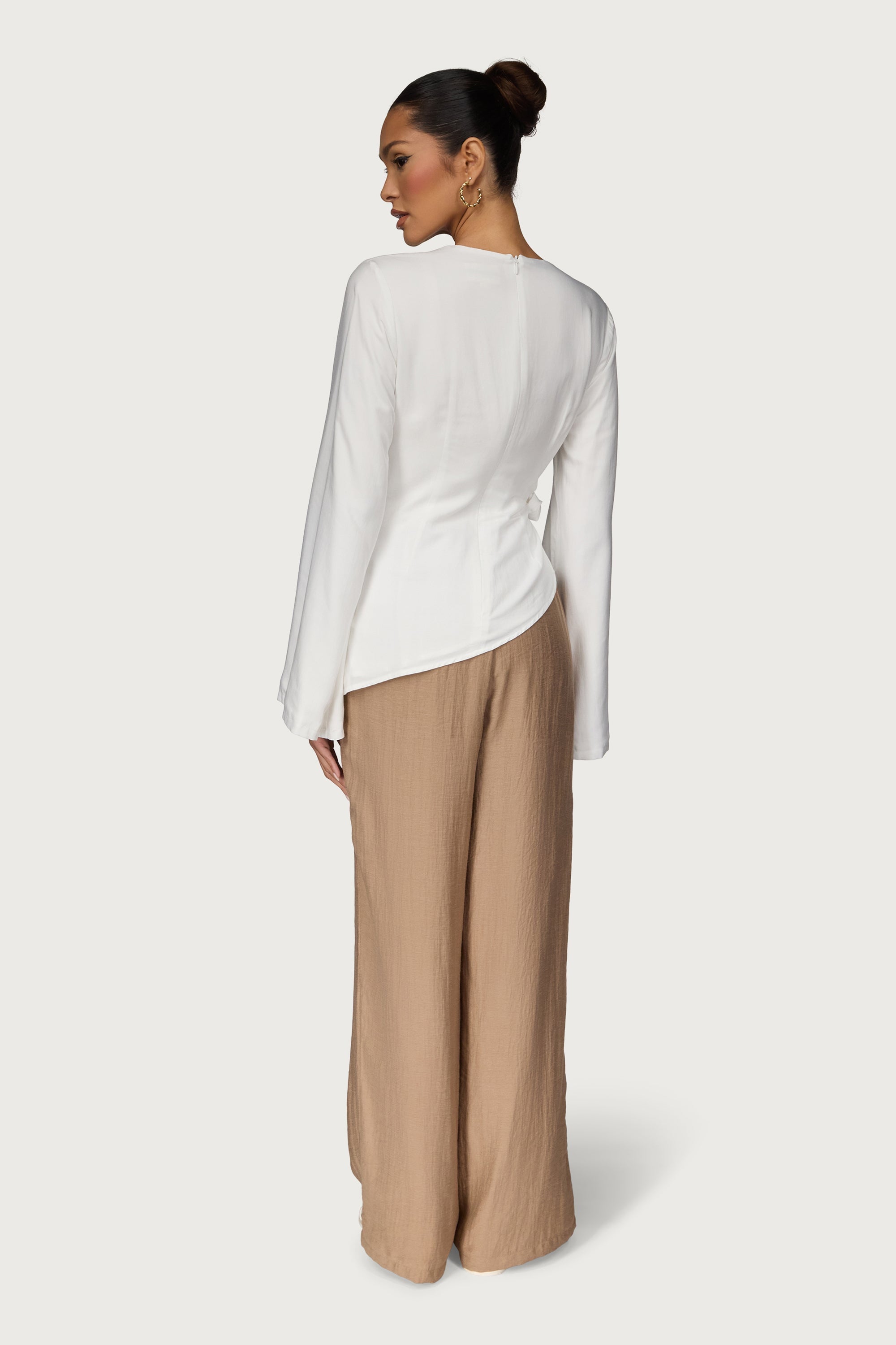 Bamboo Asymmetric Side Tie Top - White Dresses Veiled 