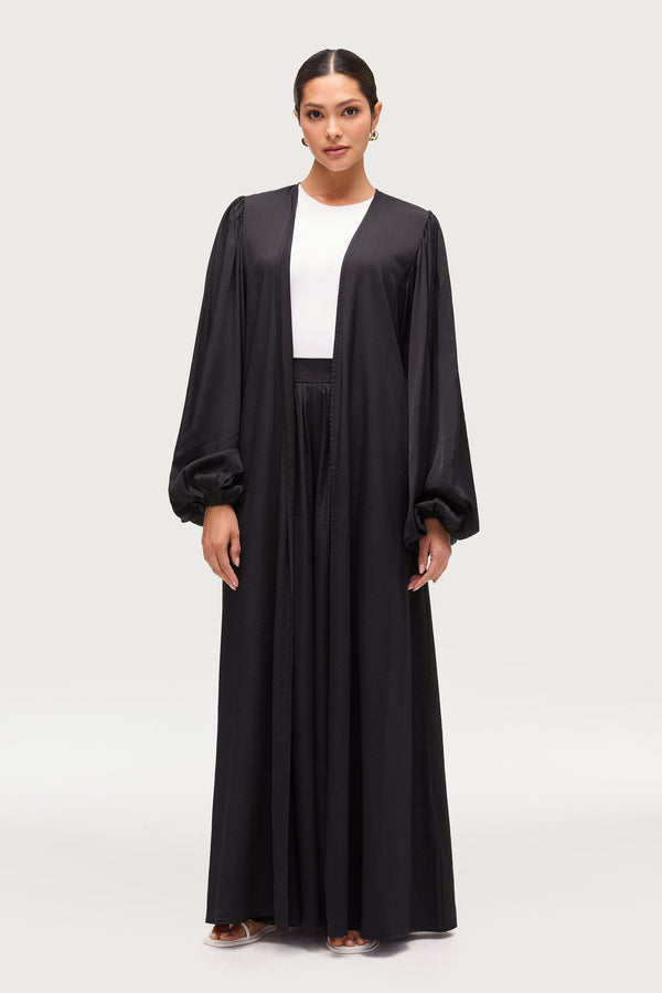 Bamboo Balloon Sleeve Open Abaya - Black Dresses Veiled 