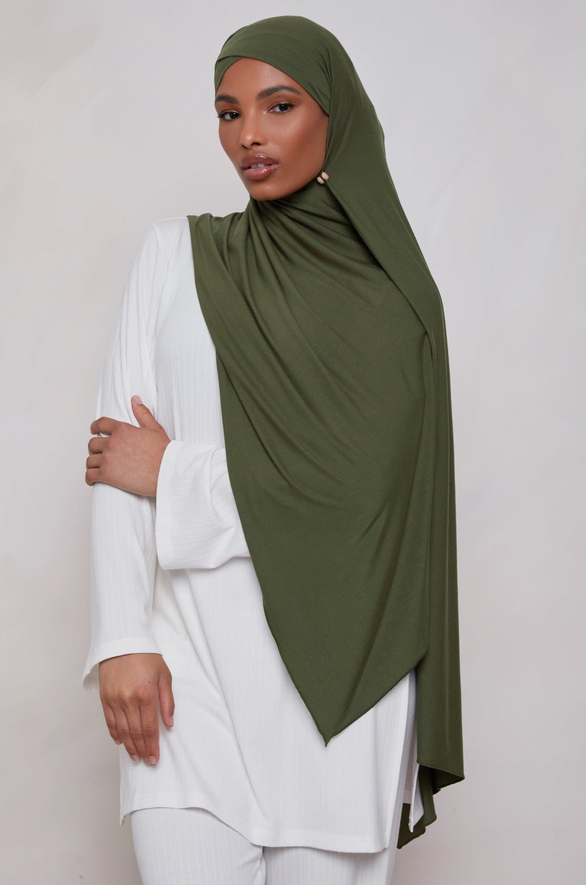 Bamboo Jersey Hijab - Dark Olive Veiled 