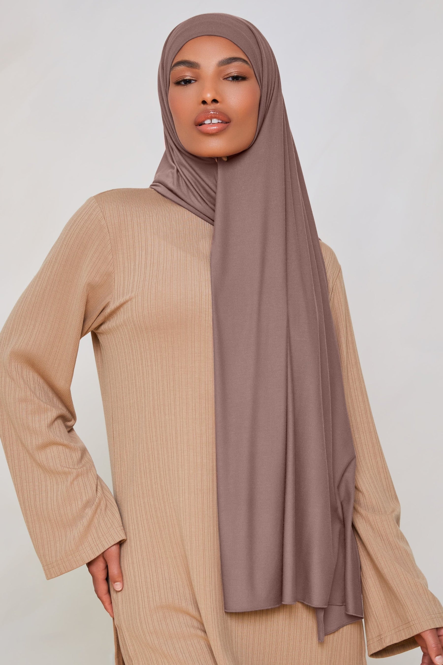 Bamboo Jersey Hijab - Deep Taupe Veiled 