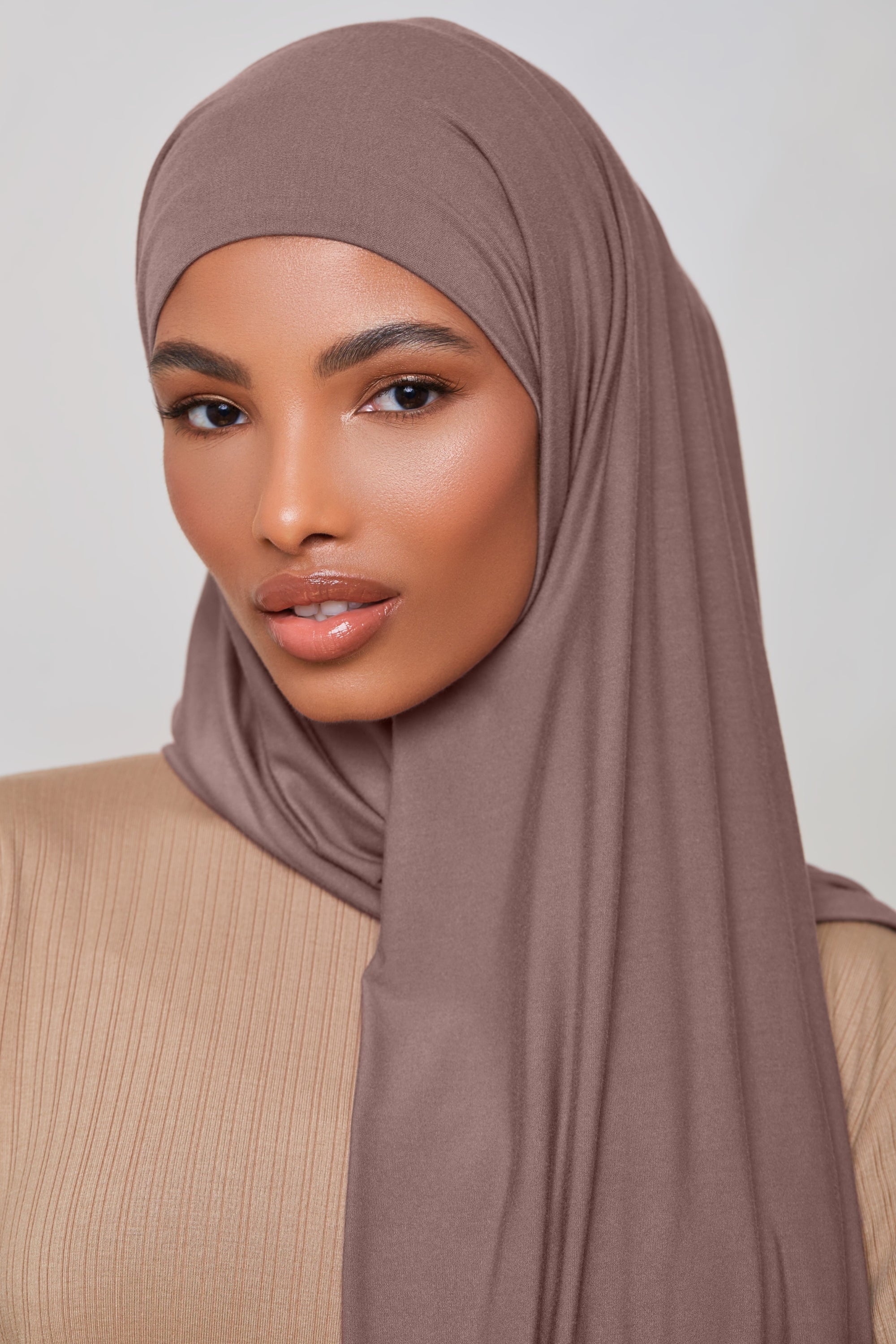 Bamboo Jersey Hijab - Deep Taupe Veiled 