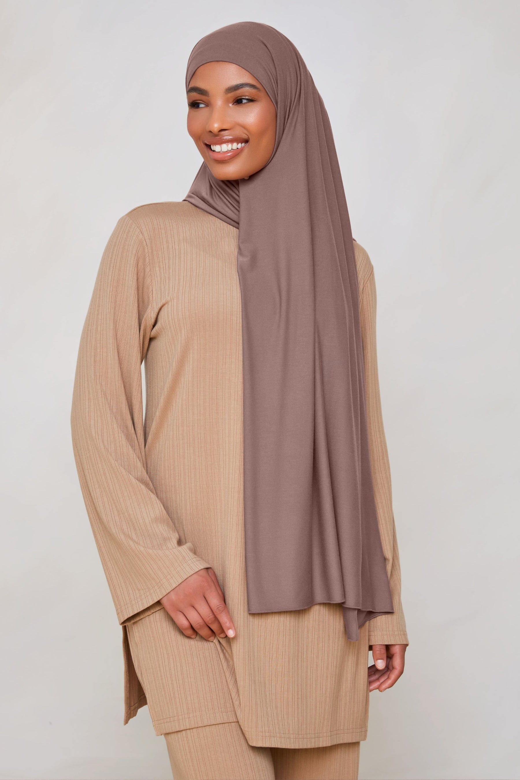 Bamboo Jersey Hijab - Deep Taupe Veiled 