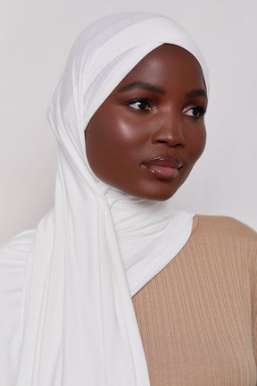 Bamboo Jersey Hijab - White Veiled 