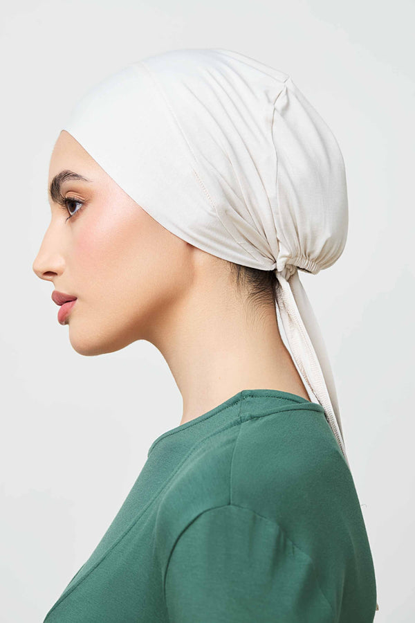 Bamboo Jersey Silk Lined Tie Back Undercap - Silver Cloud Veiled 