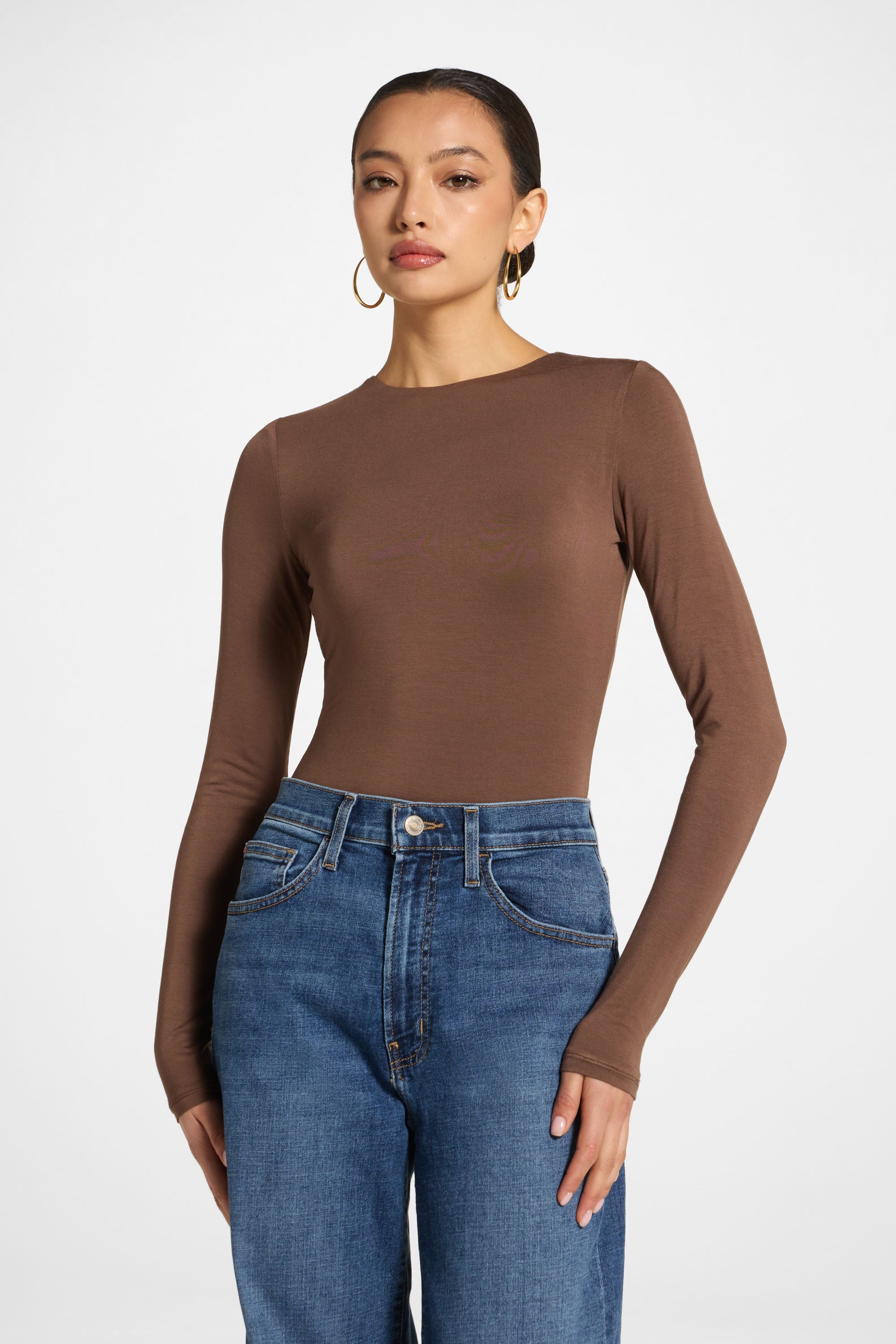 Bamboo Long Sleeve Bodysuit - Chocolate Abayas Veiled 