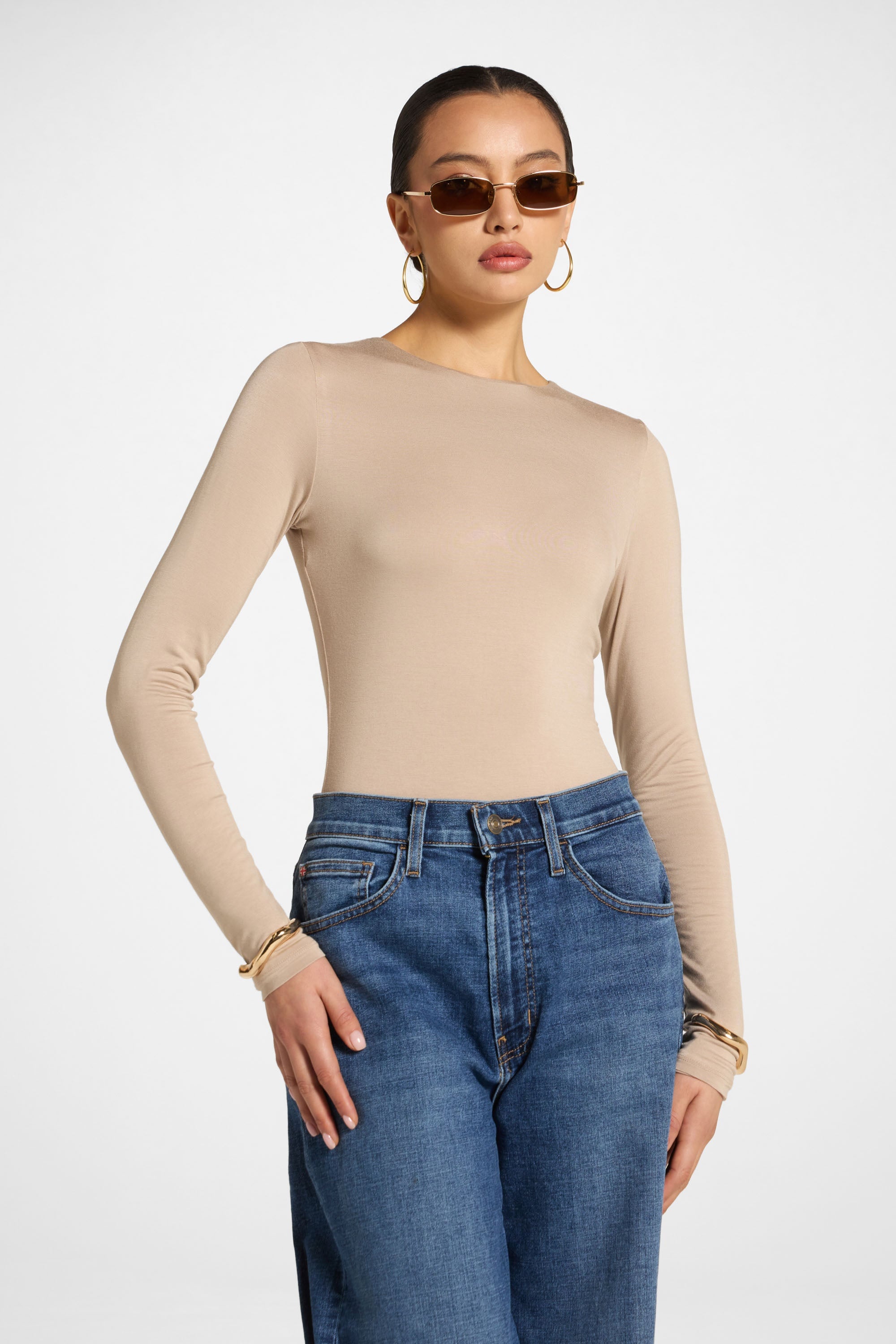 Bamboo Long Sleeve Bodysuit - Taupe Abayas Veiled 