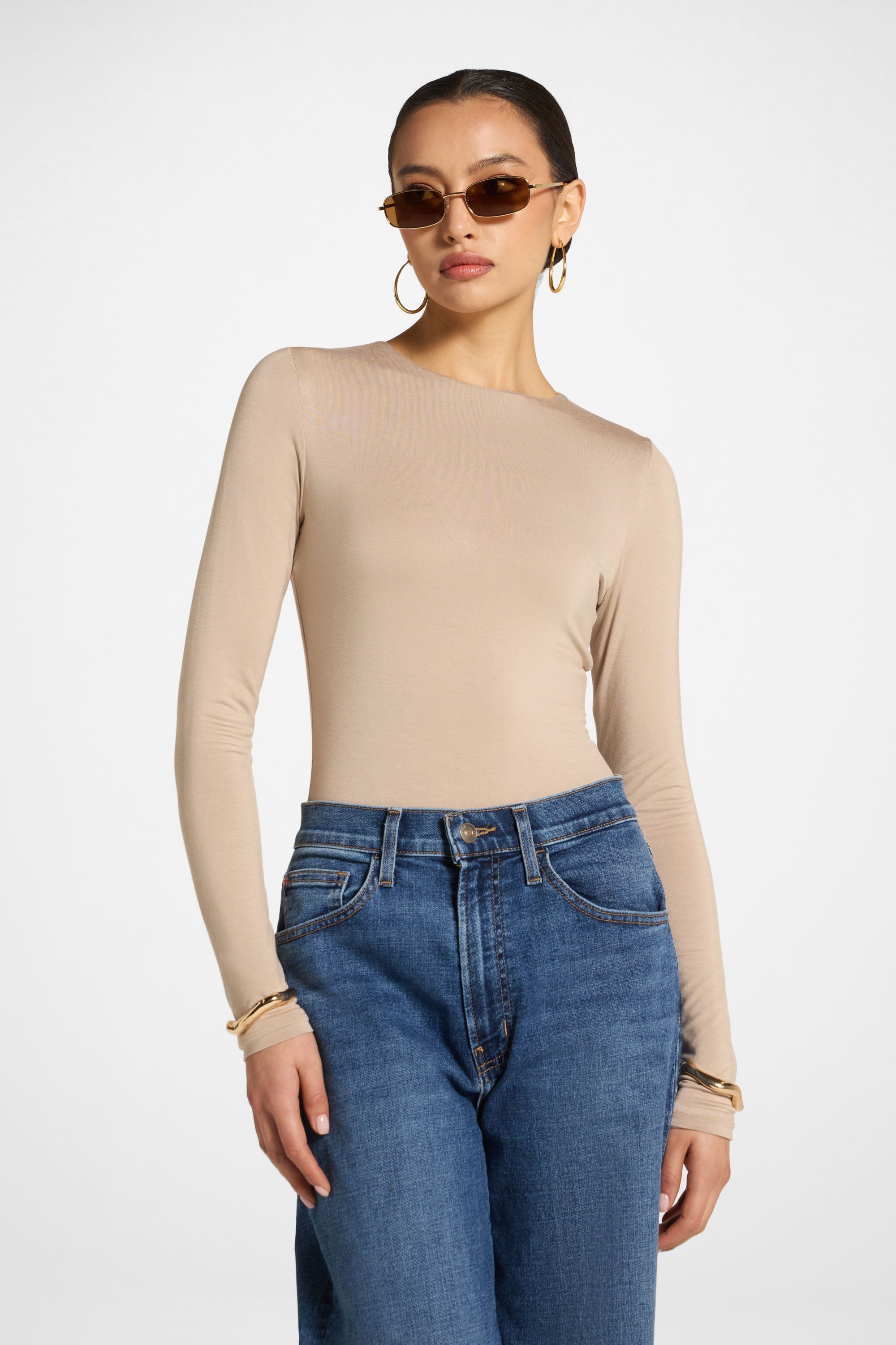 Bamboo Long Sleeve Bodysuit - Taupe Abayas Veiled 