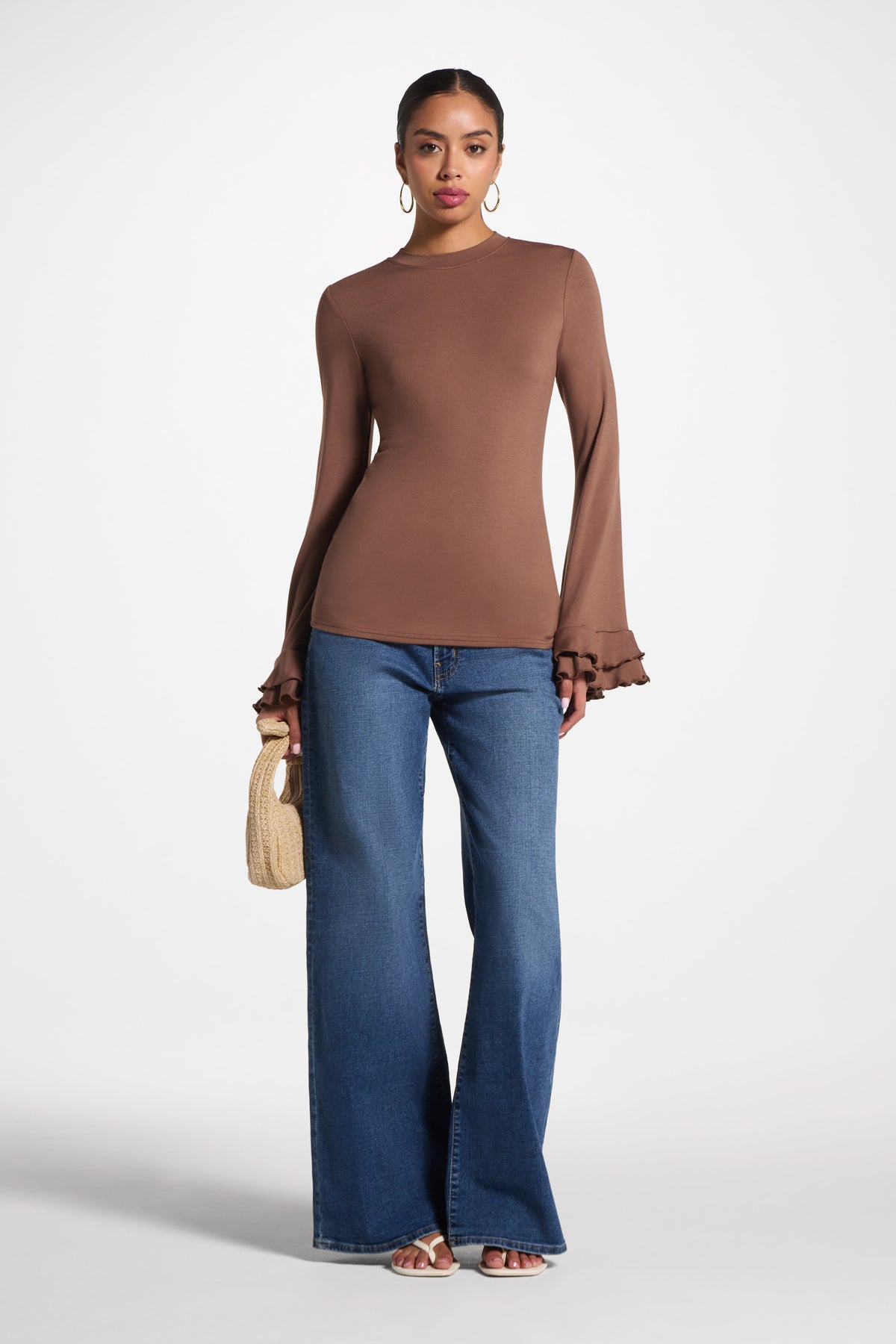 Bamboo Ruffle Flare Sleeve Top - Chocolate Abayas Veiled 