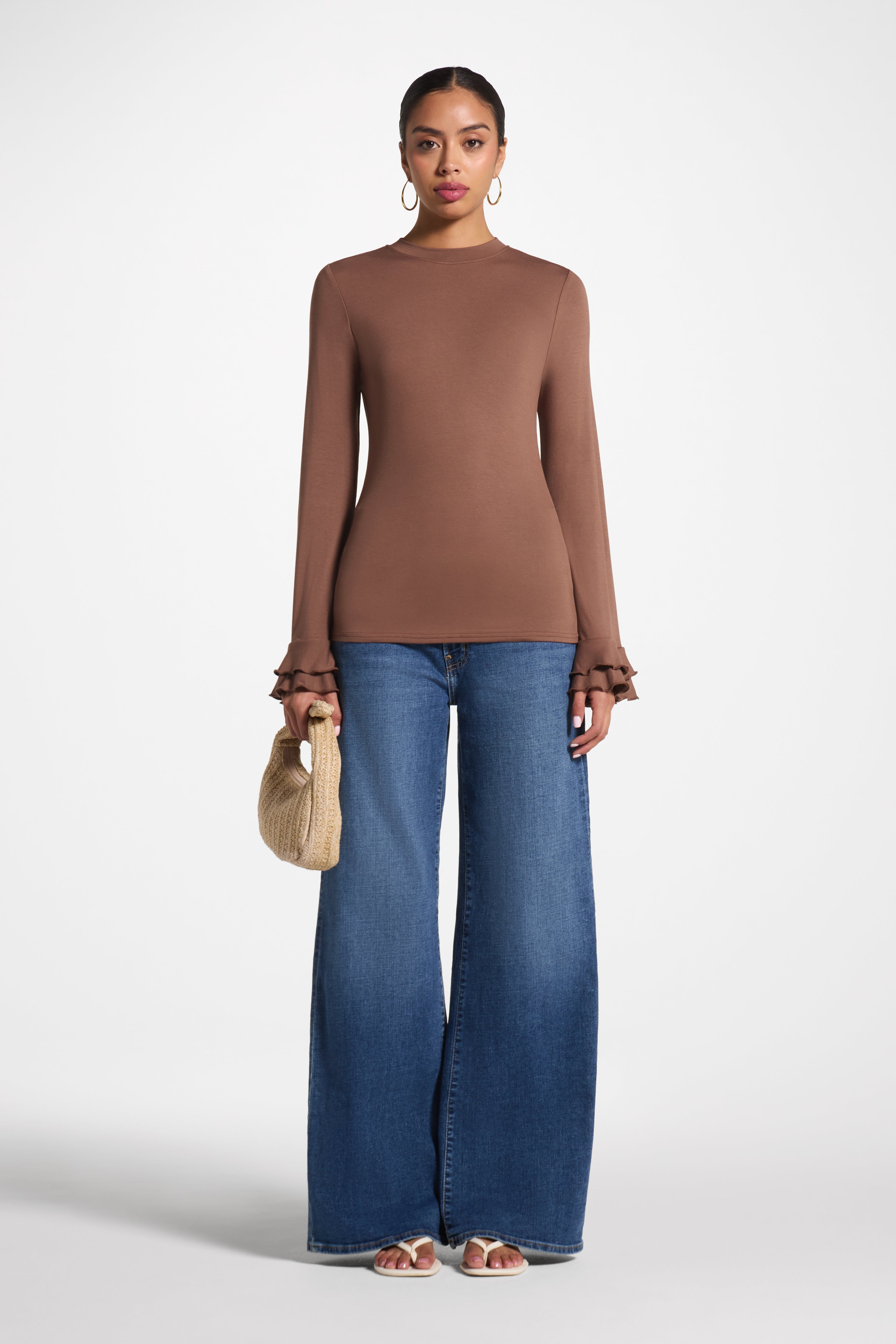 Bamboo Ruffle Flare Sleeve Top - Chocolate Abayas Veiled 