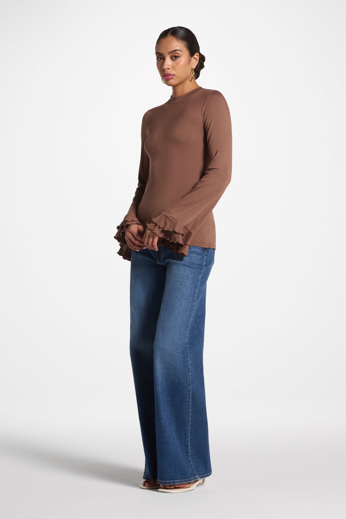 Bamboo Ruffle Flare Sleeve Top - Chocolate Abayas Veiled 
