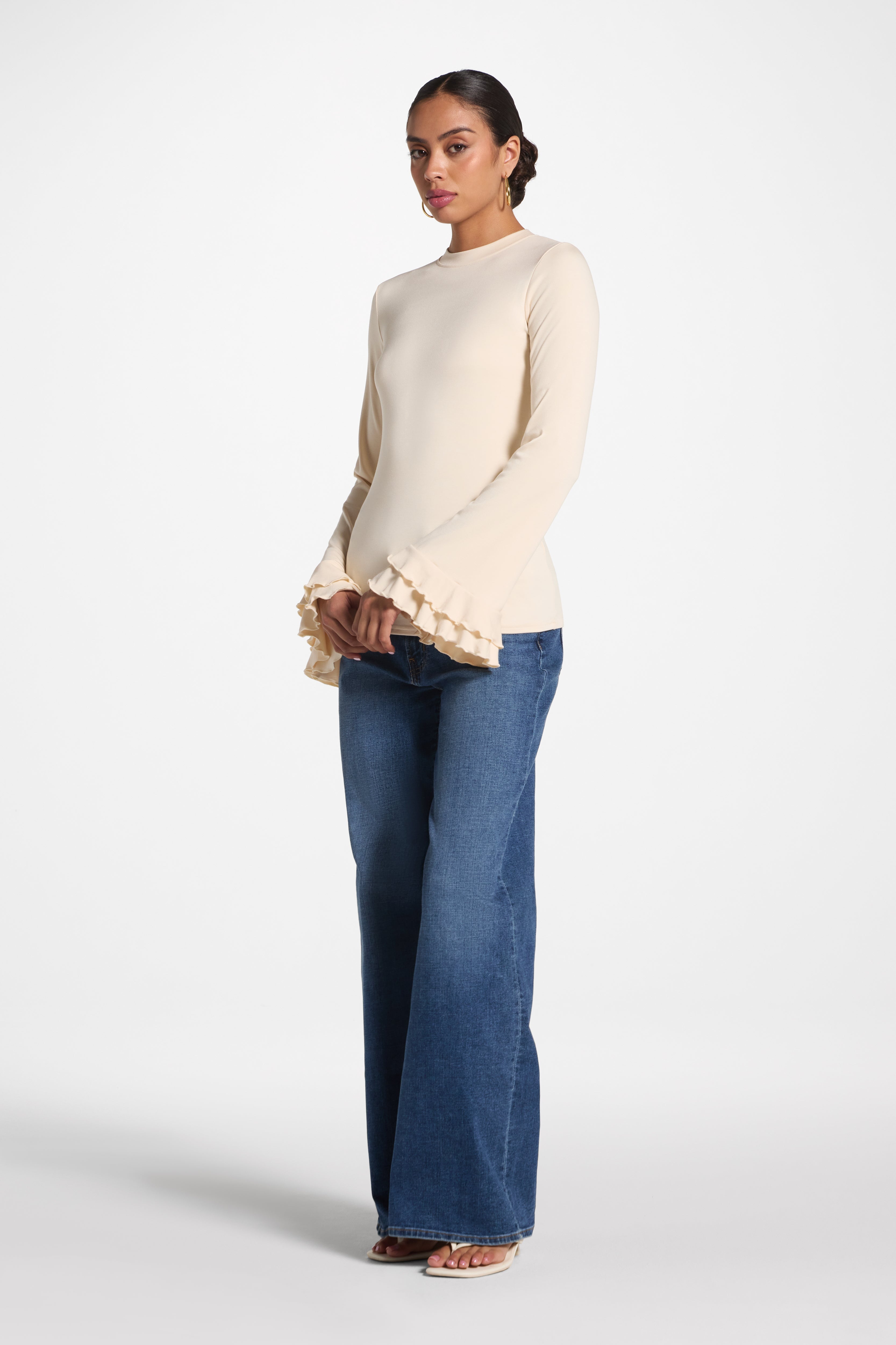Bamboo Ruffle Flare Sleeve Top - Stone Abayas Veiled 