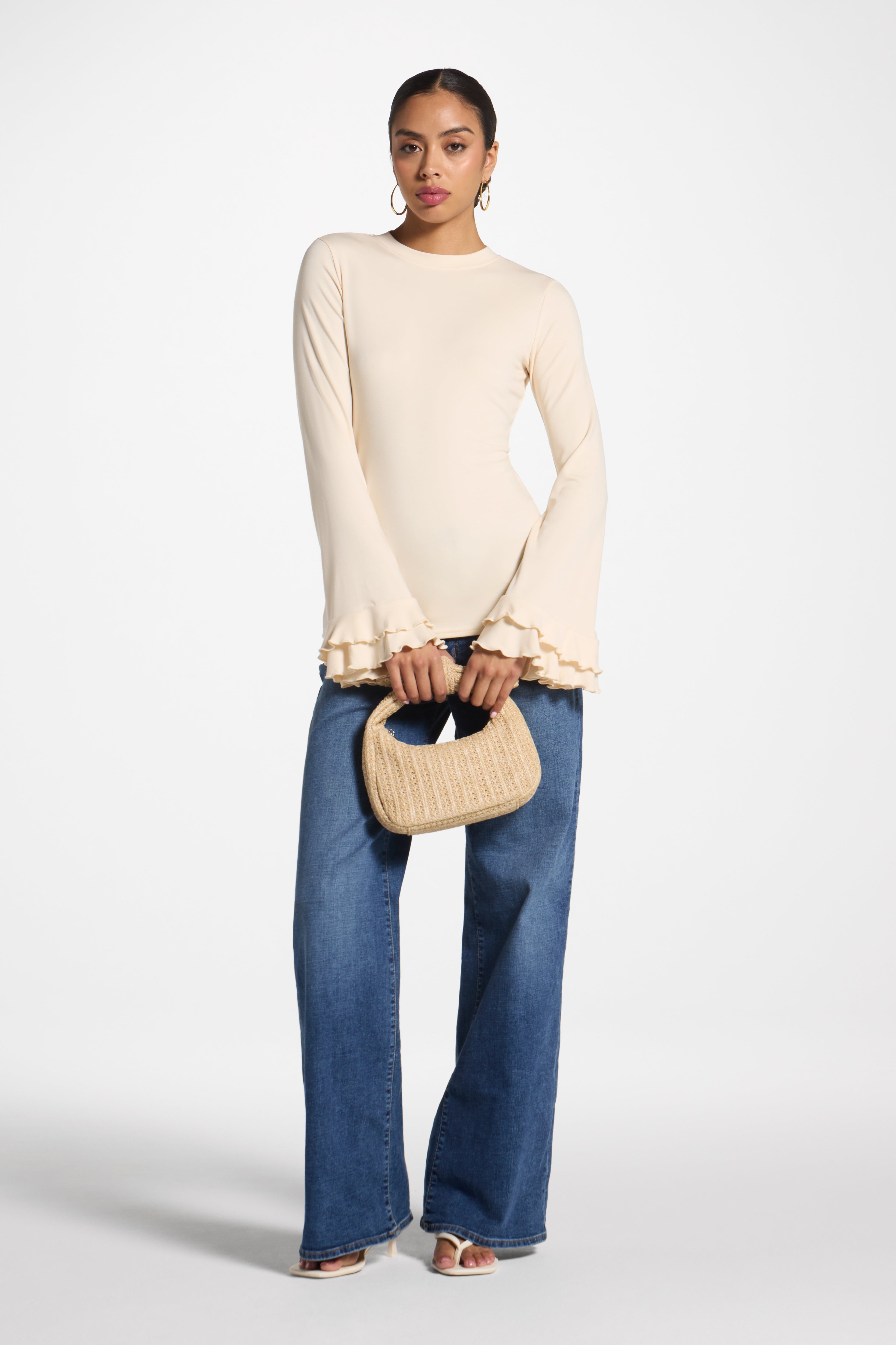 Bamboo Ruffle Flare Sleeve Top - Stone Abayas Veiled 