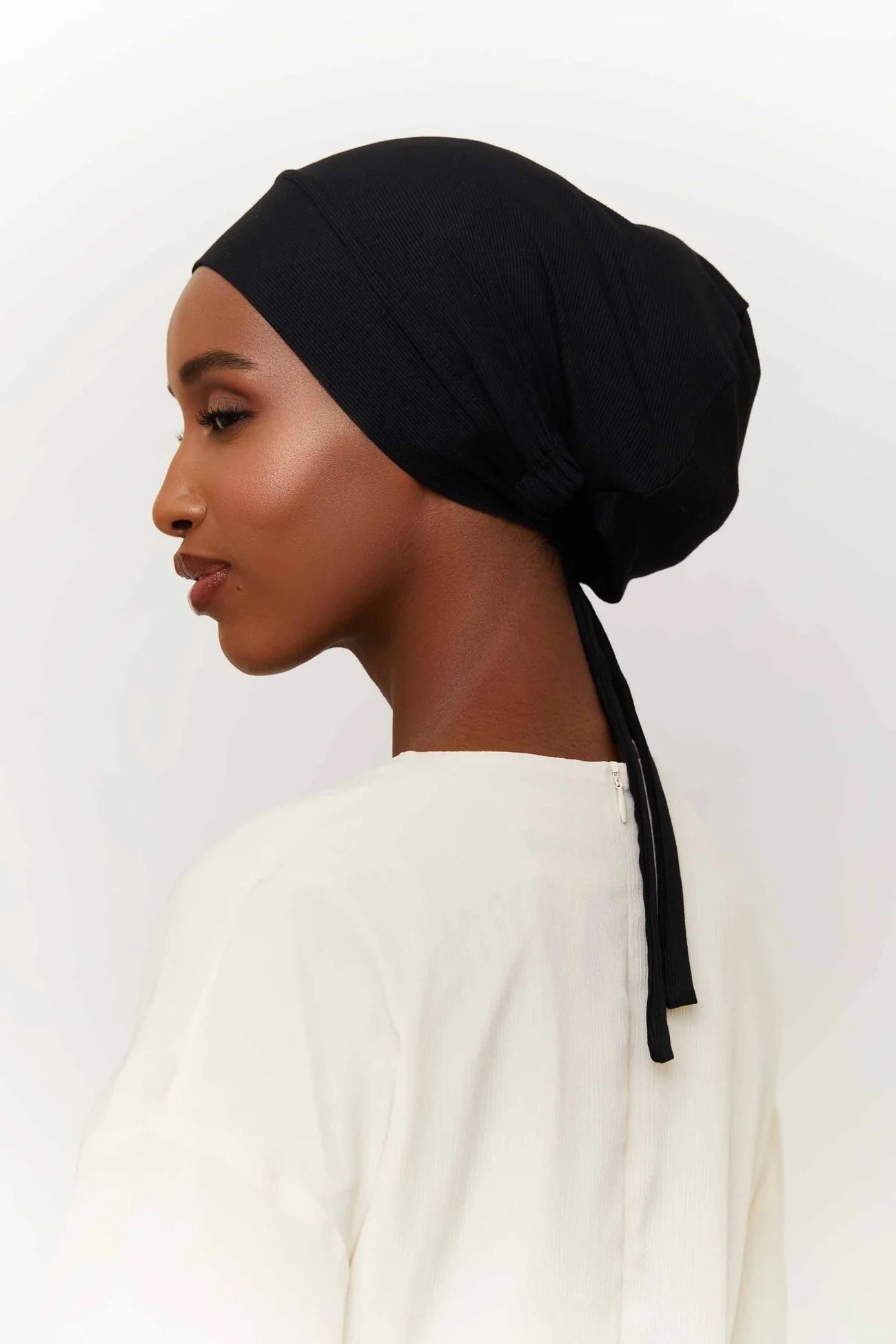 Bamboo Woven Hijab & Matching Undercap Set - Black Veiled 