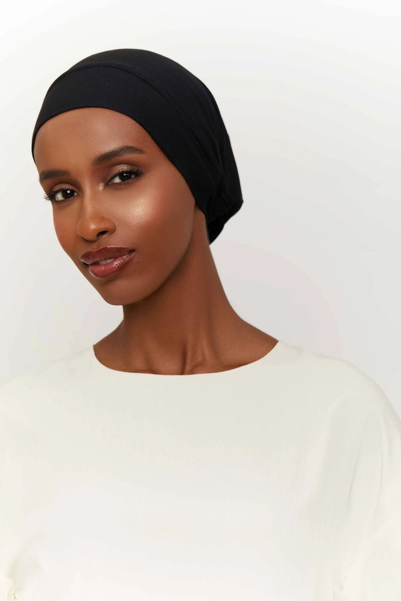 Bamboo Woven Hijab & Matching Undercap Set - Black Veiled 